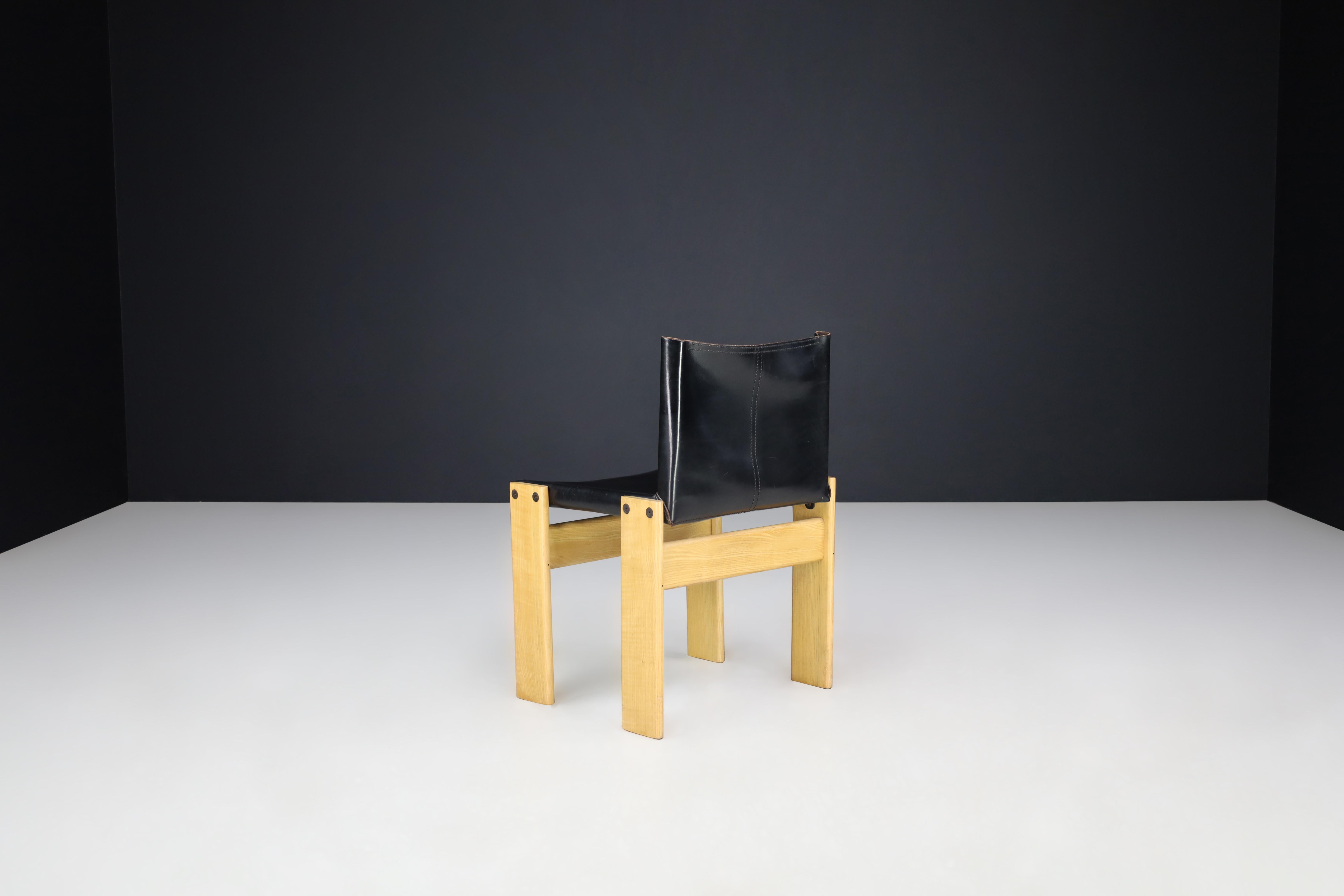Esszimmerstühle „Monk“ von Afra & Tobia Scarpa aus schwarzem Leder für Molteni, 4er-Set im Angebot 9