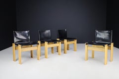 Afra & Tobia Scarpa Black Leather "Monk" Dining Room Chairs for Molteni set of 4
