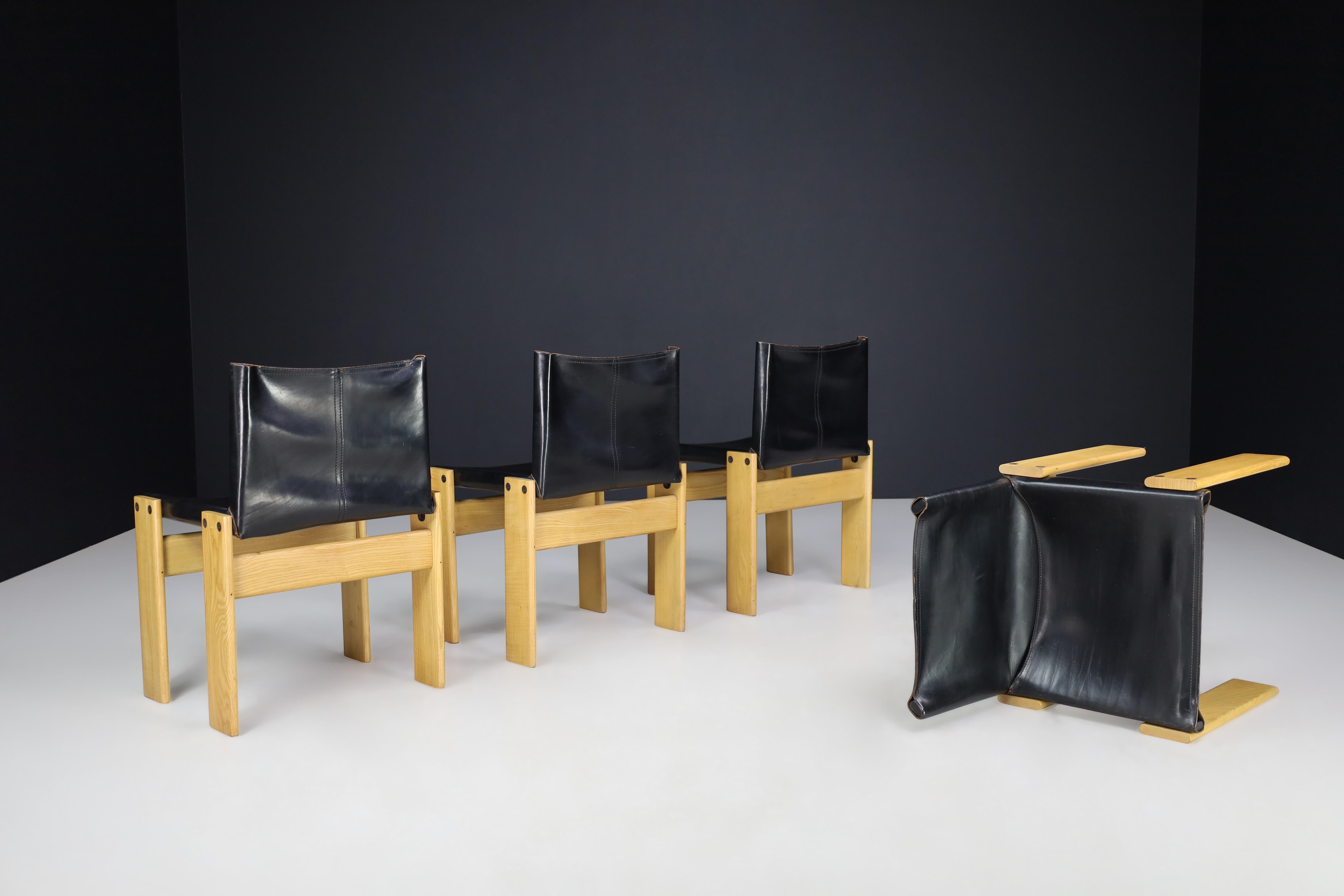 Esszimmerstühle „Monk“ von Afra & Tobia Scarpa aus schwarzem Leder für Molteni, 4er-Set (Moderne der Mitte des Jahrhunderts) im Angebot
