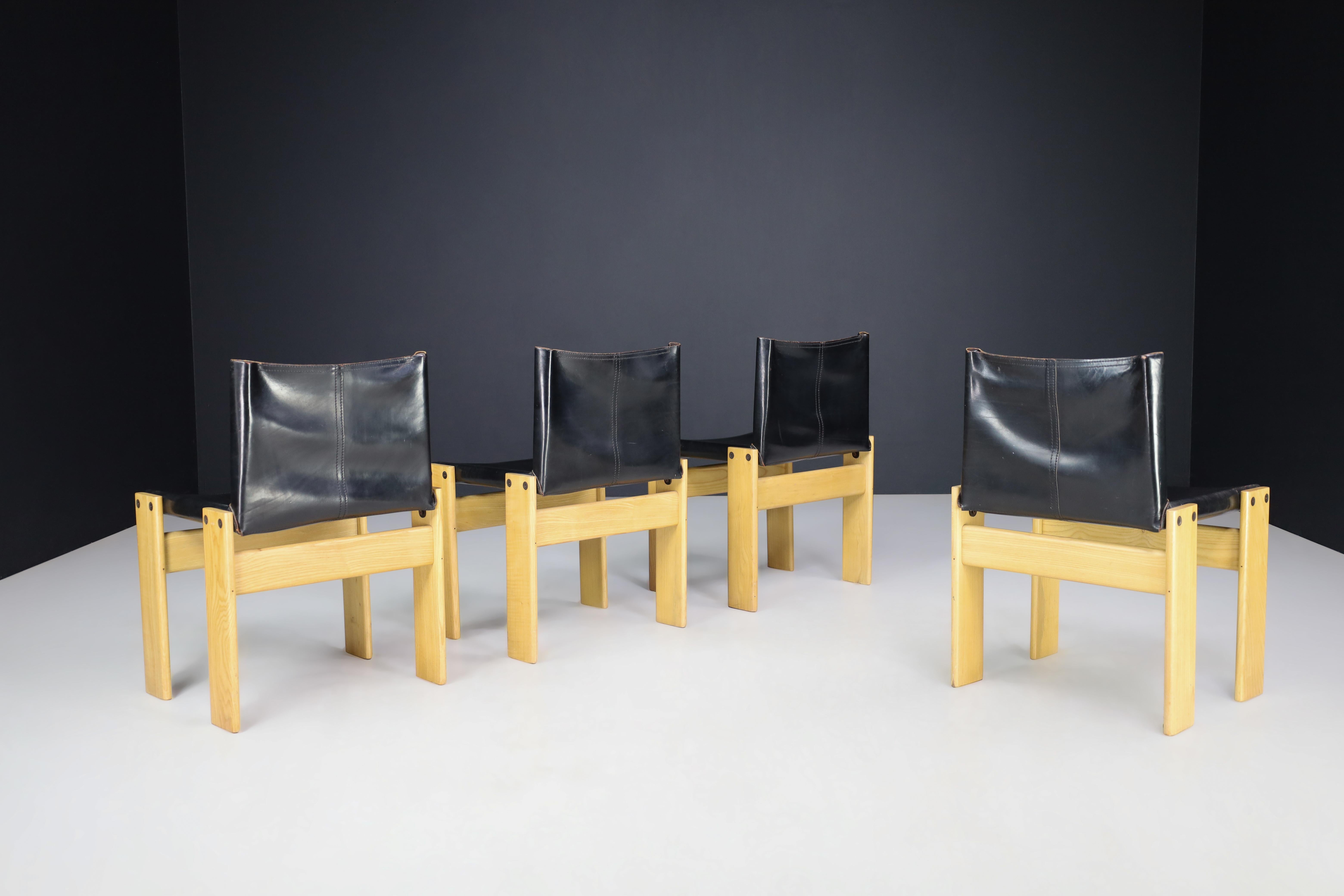 Esszimmerstühle „Monk“ von Afra & Tobia Scarpa aus schwarzem Leder für Molteni, 4er-Set im Zustand „Gut“ im Angebot in Almelo, NL