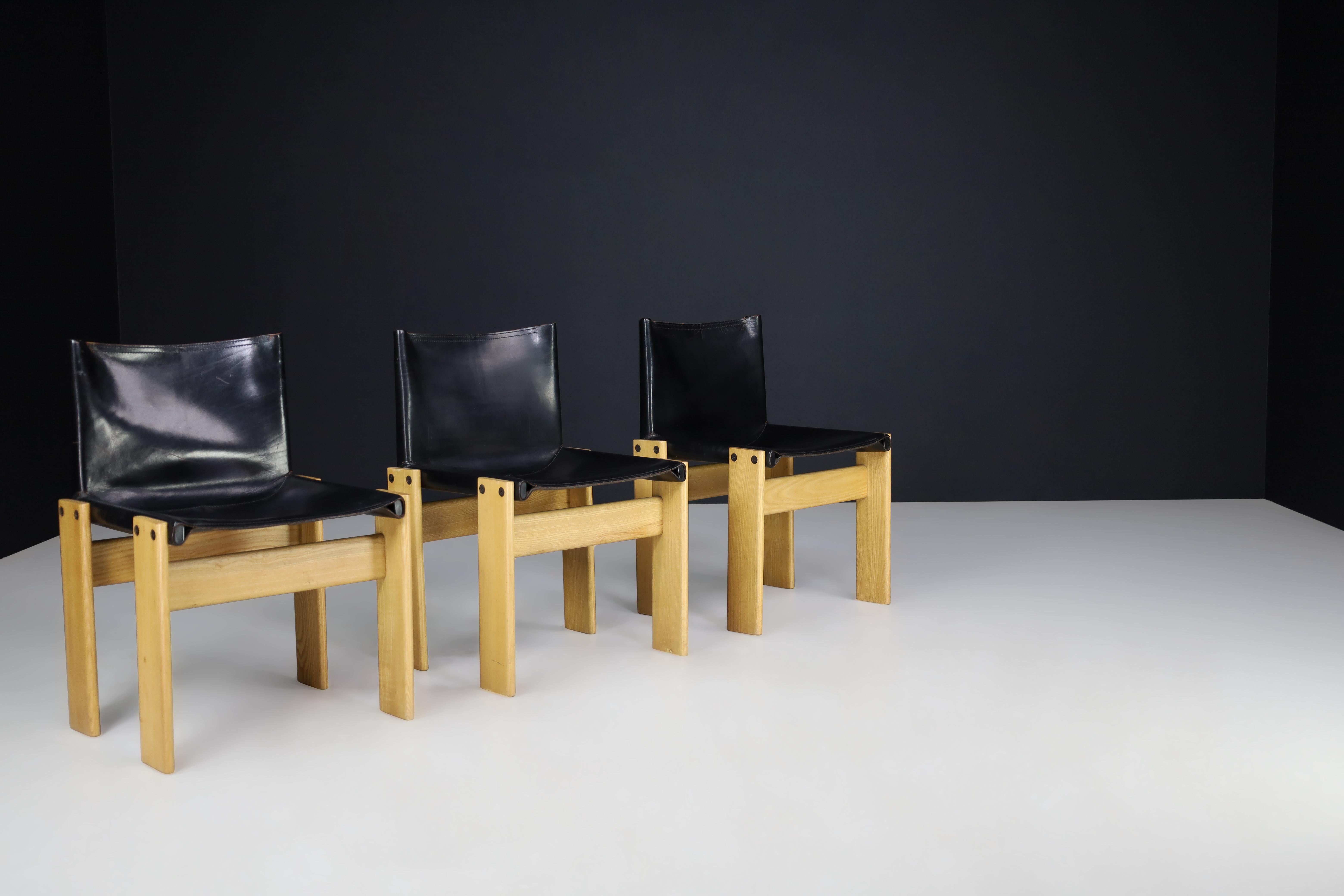 Esszimmerstühle „Monk“ von Afra & Tobia Scarpa aus schwarzem Leder für Molteni, 4er-Set im Angebot 2