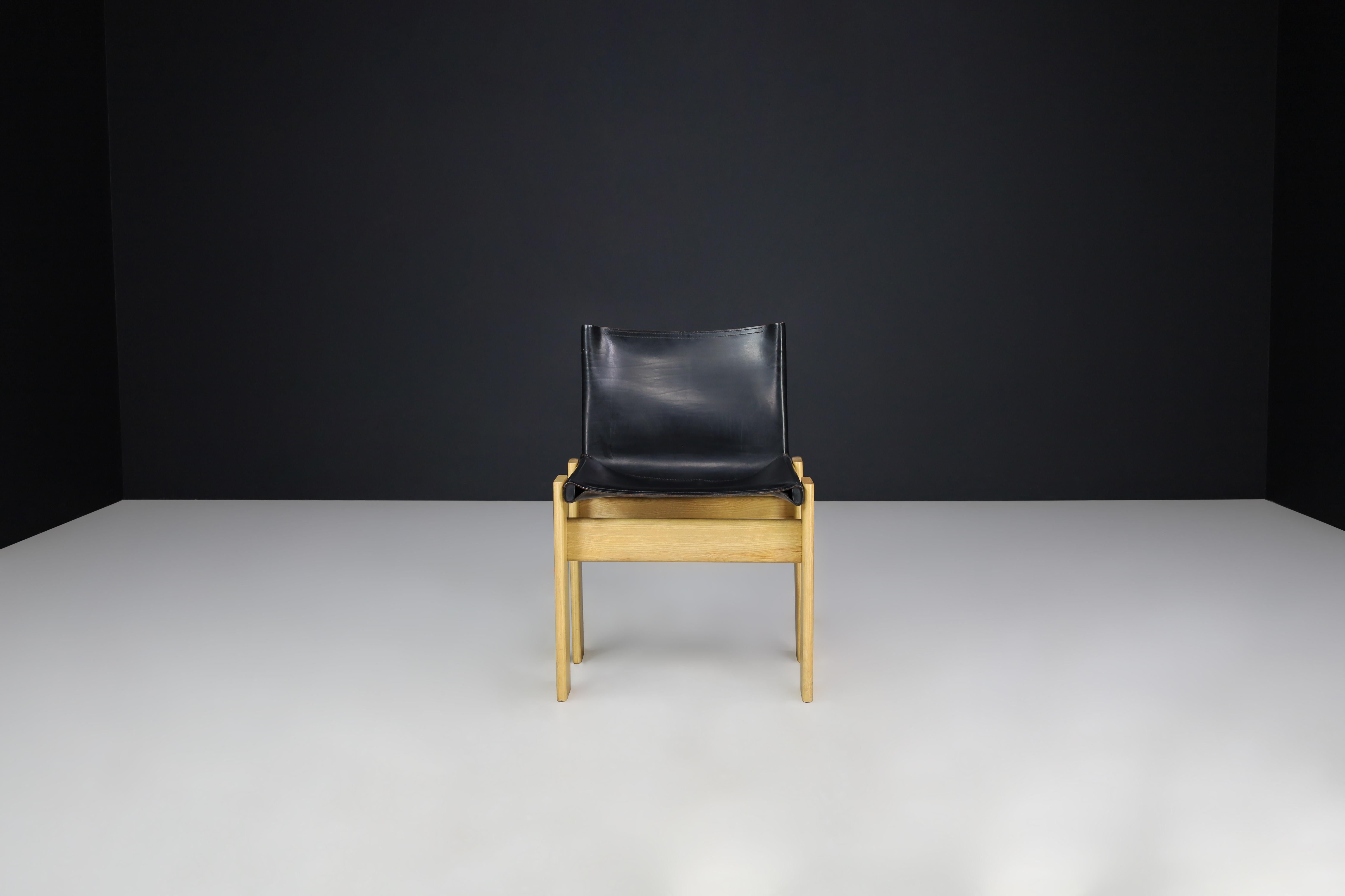 Esszimmerstühle „Monk“ von Afra & Tobia Scarpa aus schwarzem Leder für Molteni, 4er-Set im Angebot 3