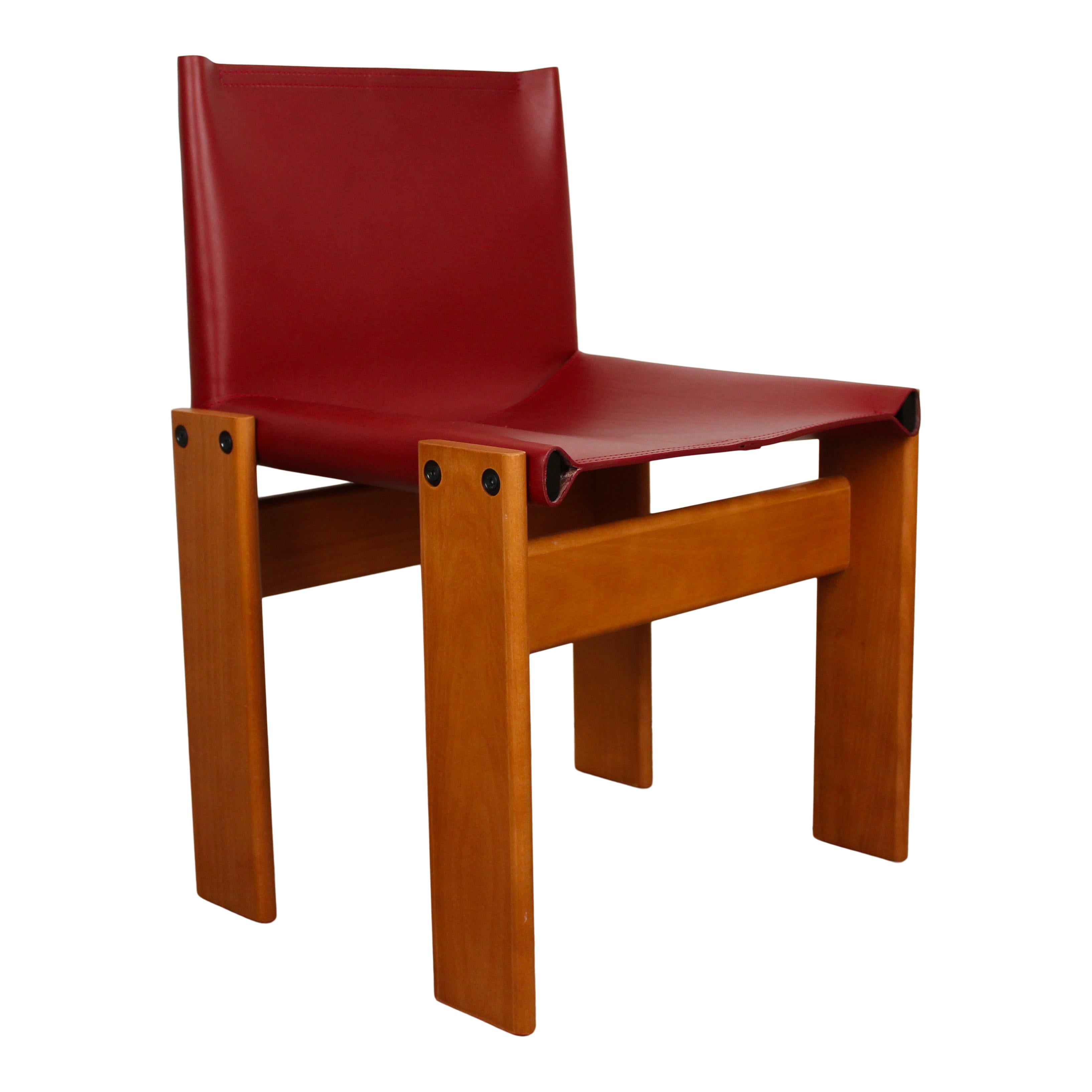 Sedia da pranzo Afra & Tobia Scarpa in pelle nera e rossa per Molteni, Set di 10 in vendita 4