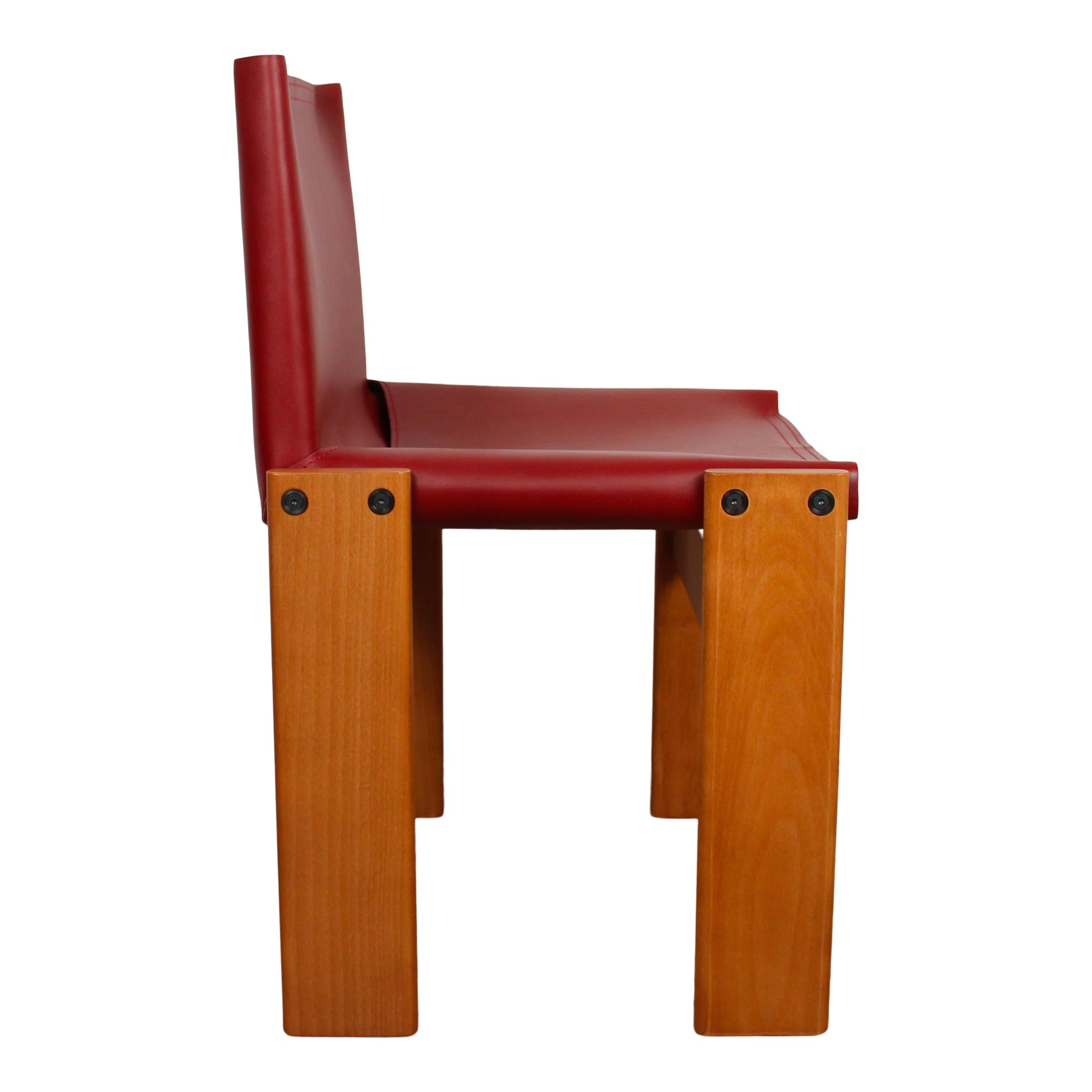 Sedia da pranzo Afra & Tobia Scarpa in pelle nera e rossa per Molteni, Set di 10 in vendita 5