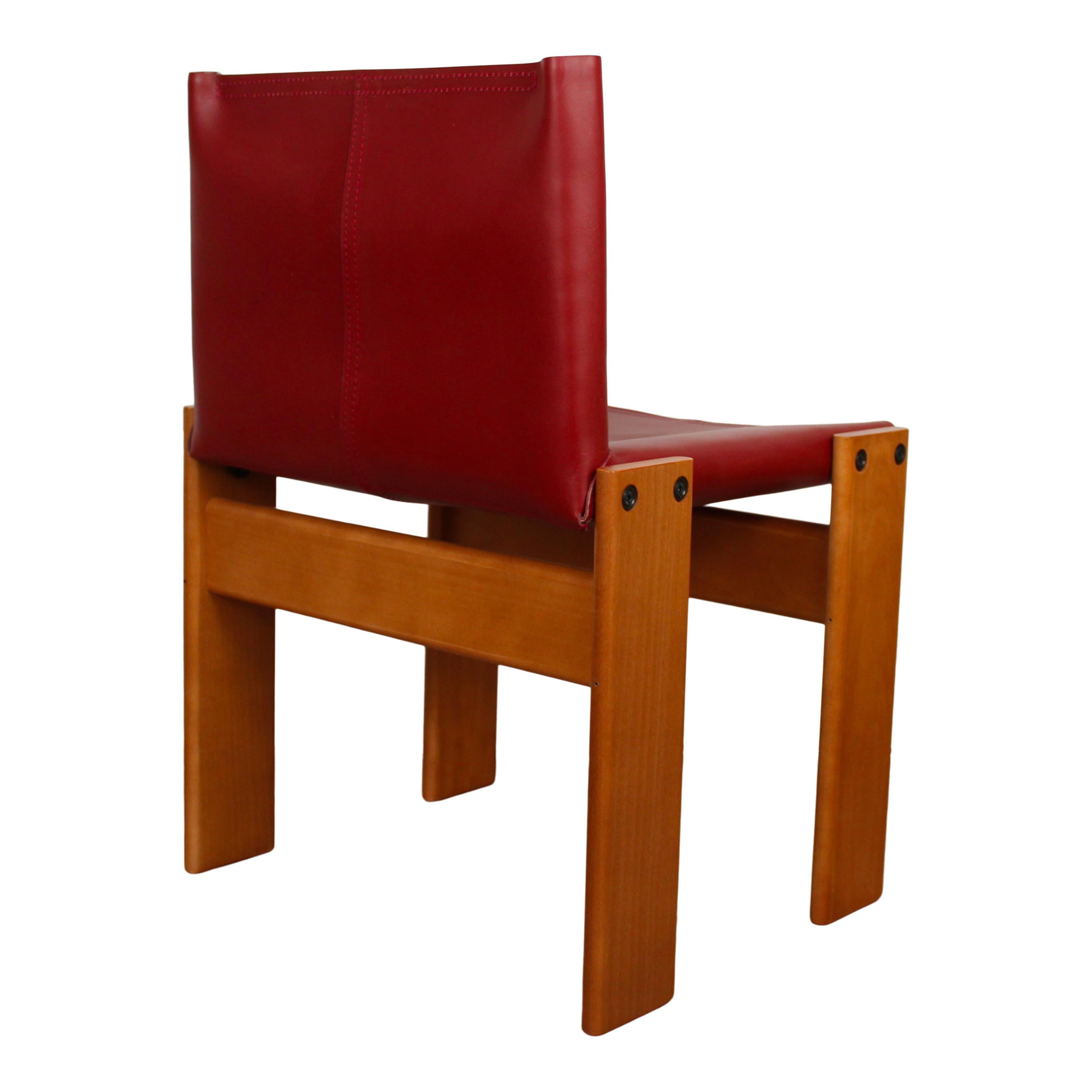 Sedia da pranzo Afra & Tobia Scarpa in pelle nera e rossa per Molteni, Set di 10 in vendita 6