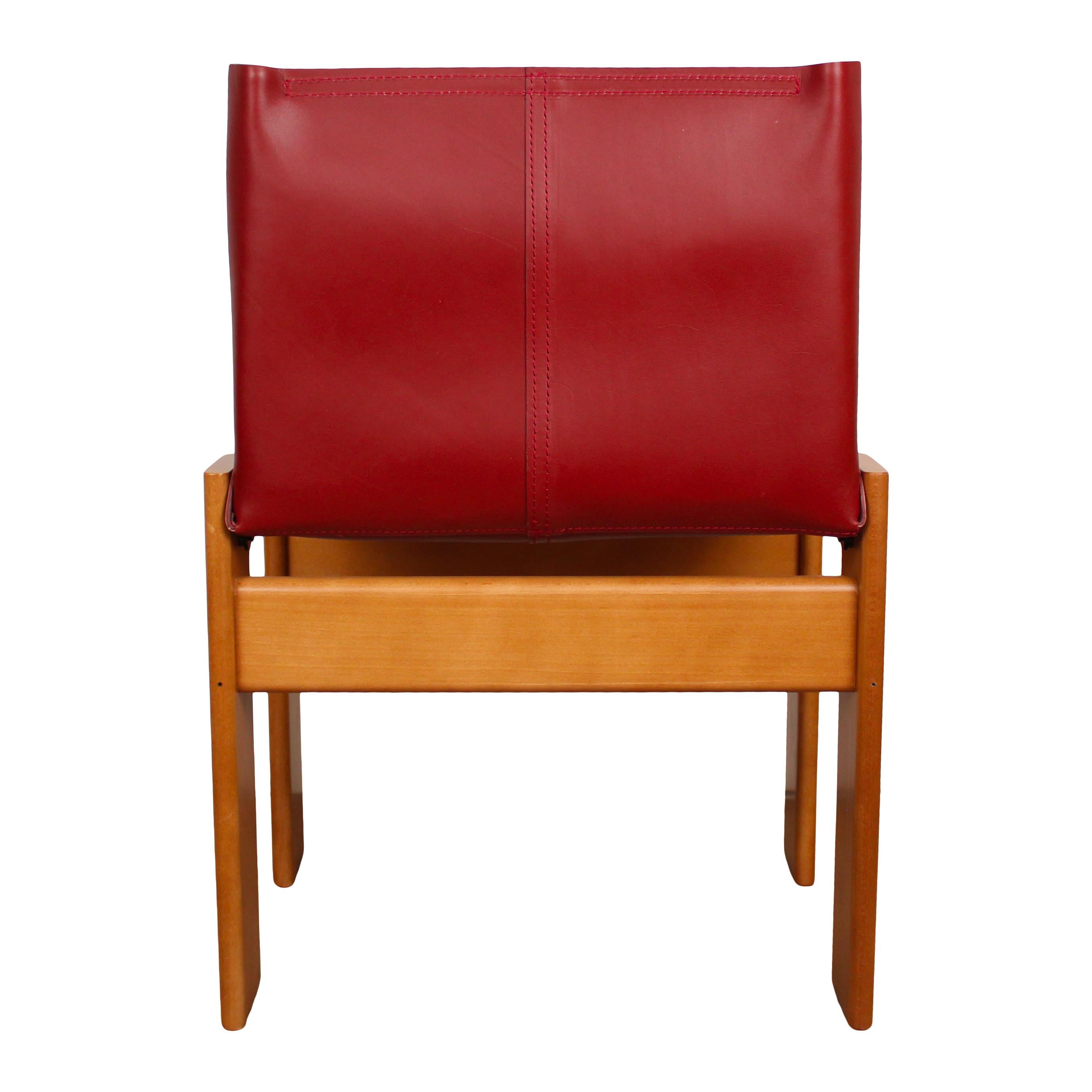 Sedia da pranzo Afra & Tobia Scarpa in pelle nera e rossa per Molteni, Set di 10 in vendita 7