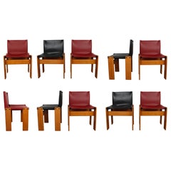 Afra & Tobia Scarpa Black & Red Leather Monk Dining Chair for Molteni, Set of 10