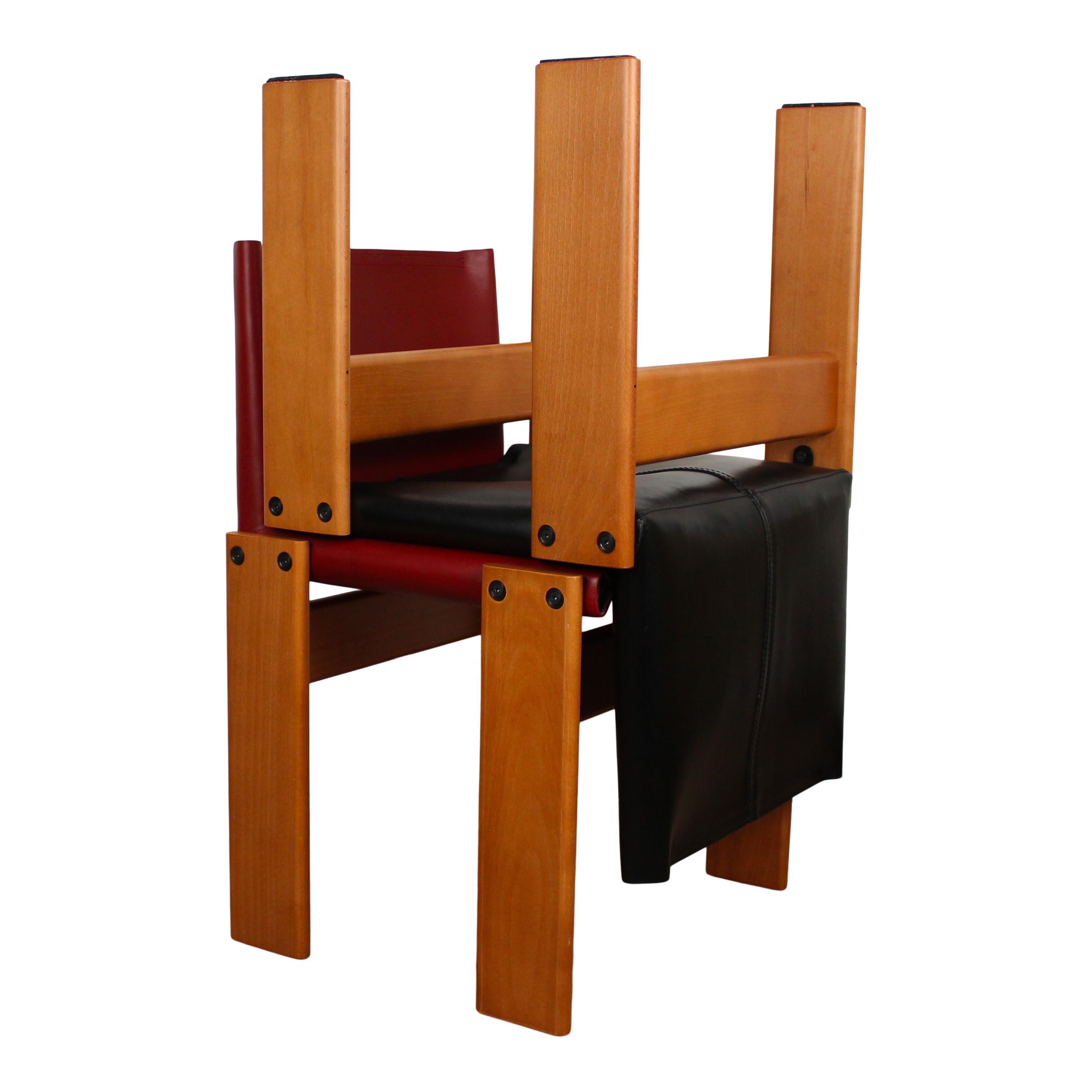 Sedia da pranzo Afra & Tobia Scarpa in pelle nera e rossa per Molteni, Set di 10 in vendita 2