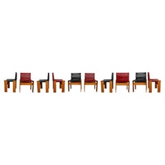 Afra & Tobia Scarpa Black & Red Leather Monk Dining Chair for Molteni, Set of 10