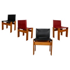 Afra & Tobia Scarpa Chaise de salle à manger Monk en cuir noir et rouge pour Molteni, ensemble de 4