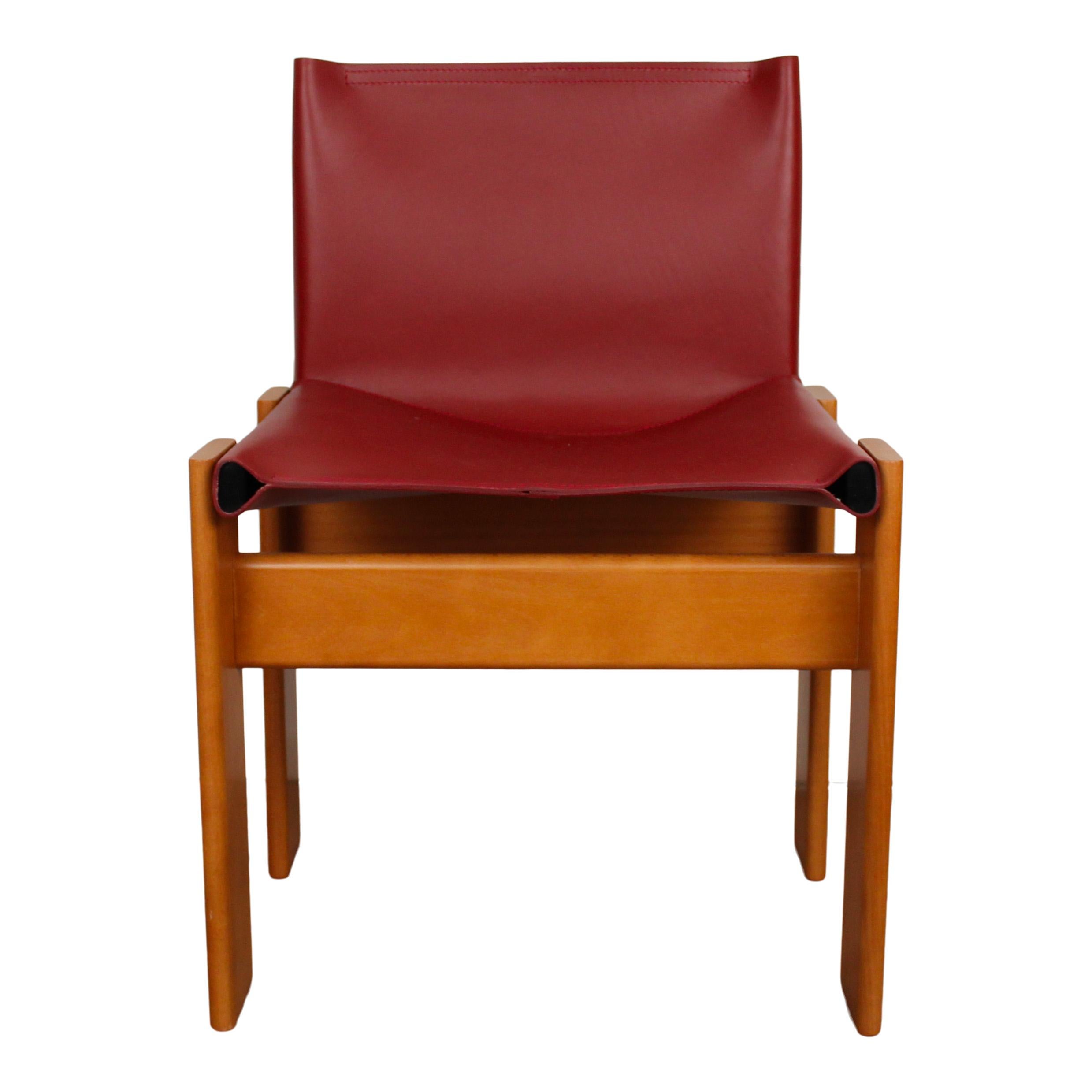 Afra & Tobia Scarpa Chaise de salle à manger Monk en cuir noir et rouge pour Molteni, ensemble de 8 en vente 7