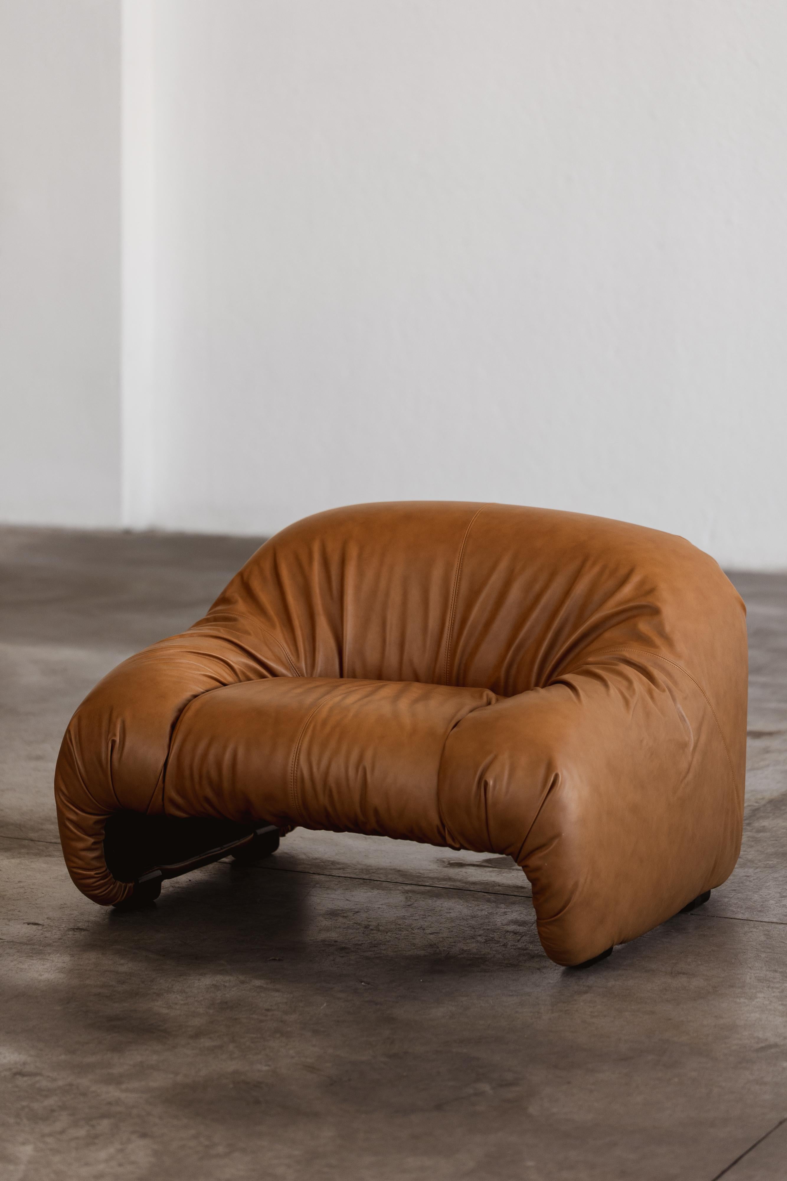 Italian Afra & Tobia Scarpa “Bonanza” Armchair for C&B Italia, Cognac Leather, 1969 For Sale