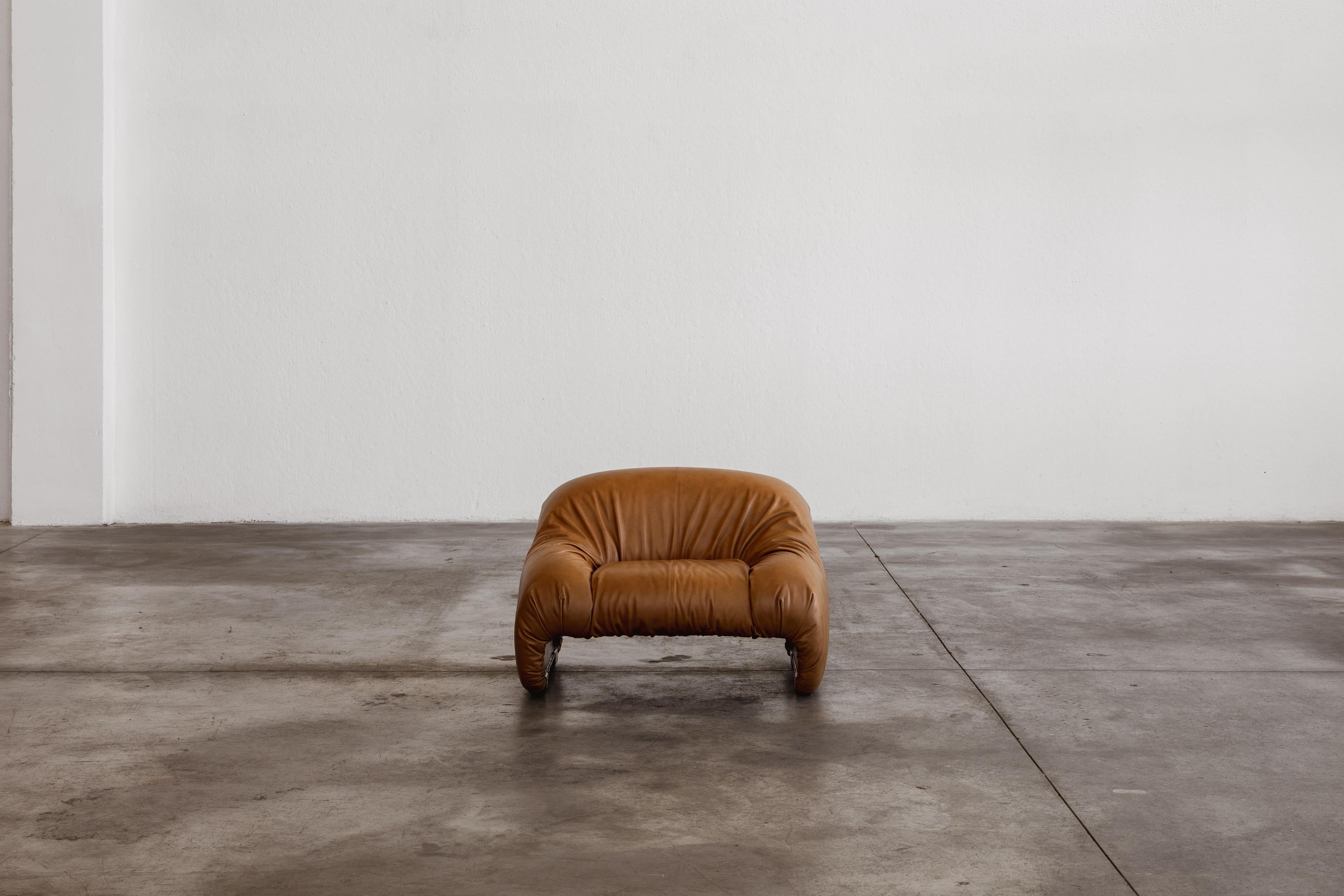 Afra & Tobia Scarpa “Bonanza” Armchair for C&B Italia, Cognac Leather, 1969 In Excellent Condition For Sale In Lonigo, Veneto