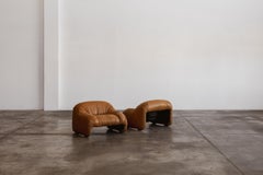 Afra & Tobia Scarpa “Bonanza” Armchairs for C&B, Cognac Leather, 1969, Set of 2