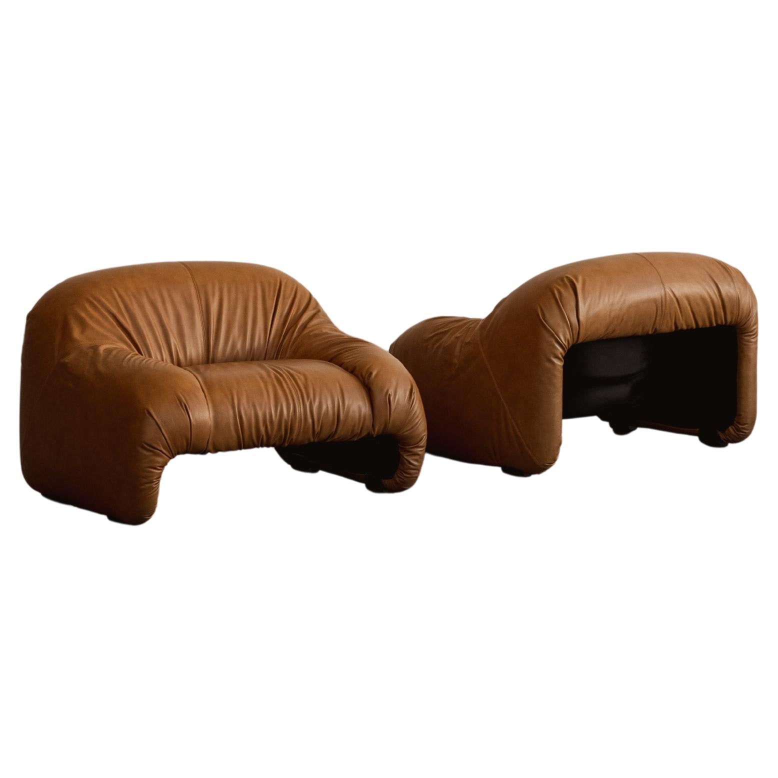 Afra & Tobia Scarpa “Bonanza” Armchairs for C&B Italia, Leather, 1969, Set of 2