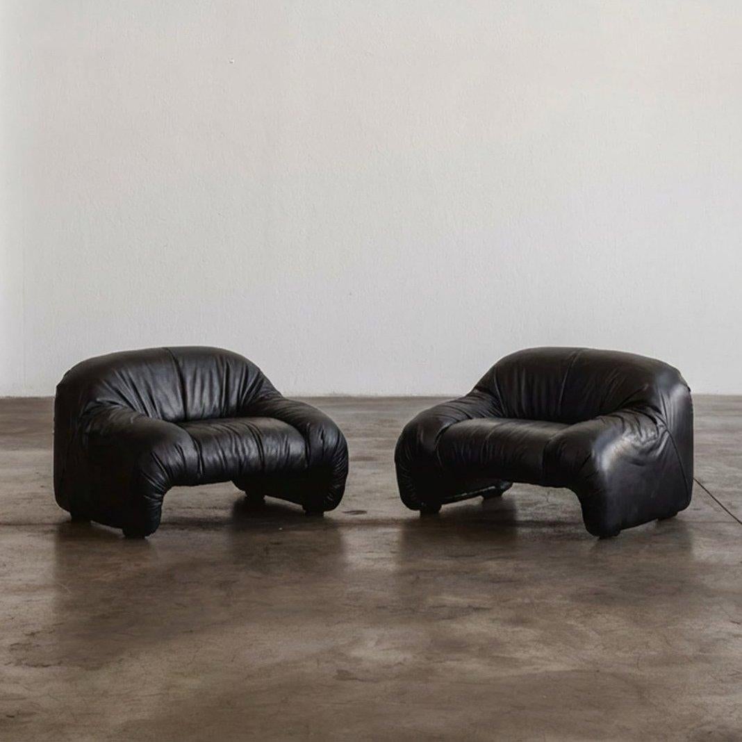 Afra 
Tobia Scarpa “Bonanza” Armchairs for C&B, Black Leather, 1969, Set of 2
