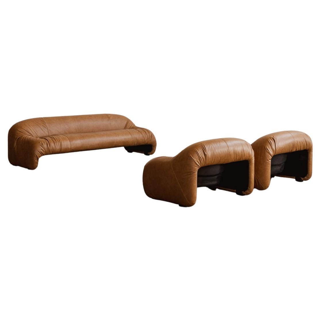 Afra 
Tobia Scarpa “Bonanza” Living Room Set for C&B, Cognac Leather, 1969 en venta