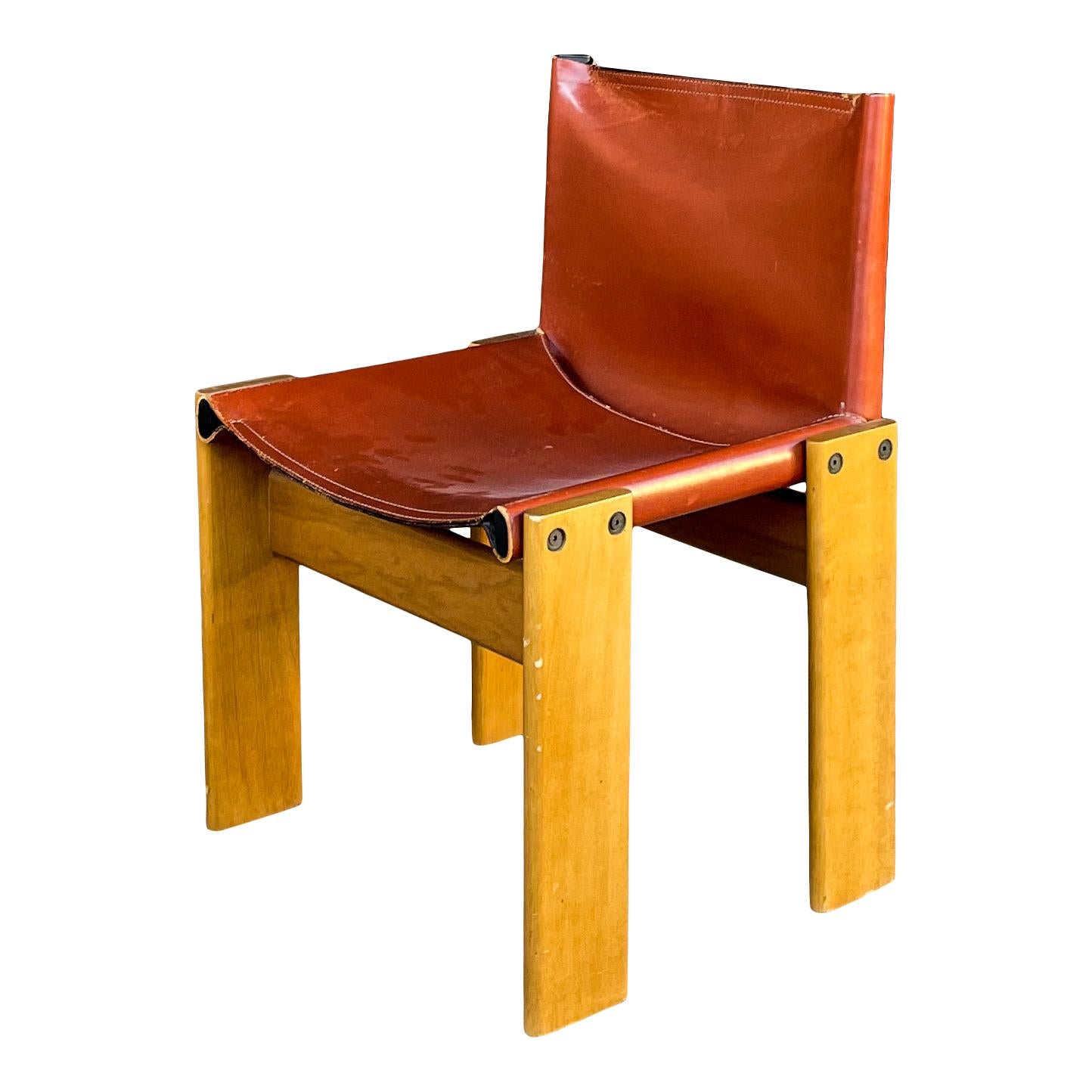 Afra & Tobia Scarpa Brick Leather Monk Dining Chair for Molteni, 1973, Set of 8 For Sale 4
