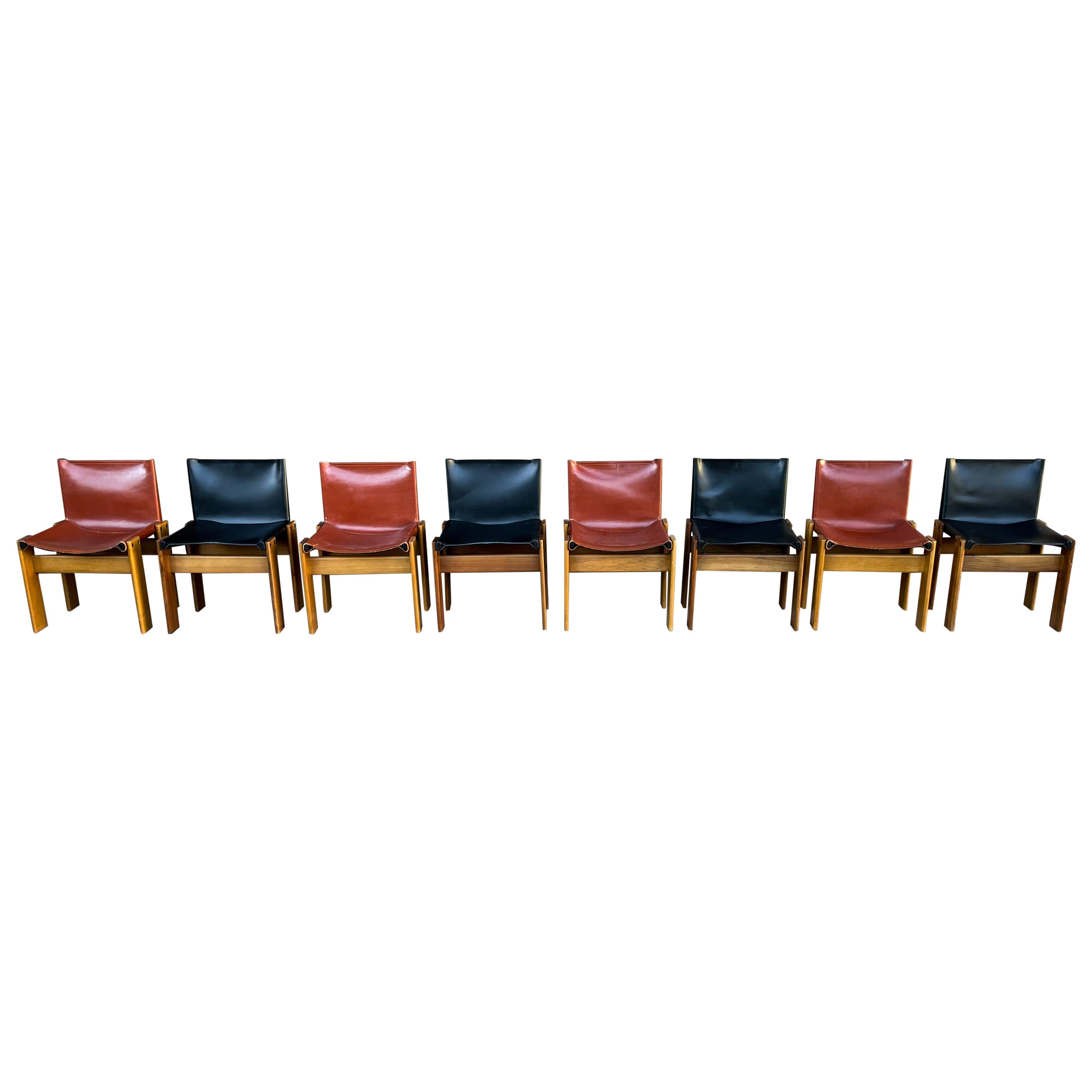 Mid-Century moderno Sedia da pranzo Afra & Tobia Scarpa in pelle di mattone per Molteni, 1973, set da 8 in vendita