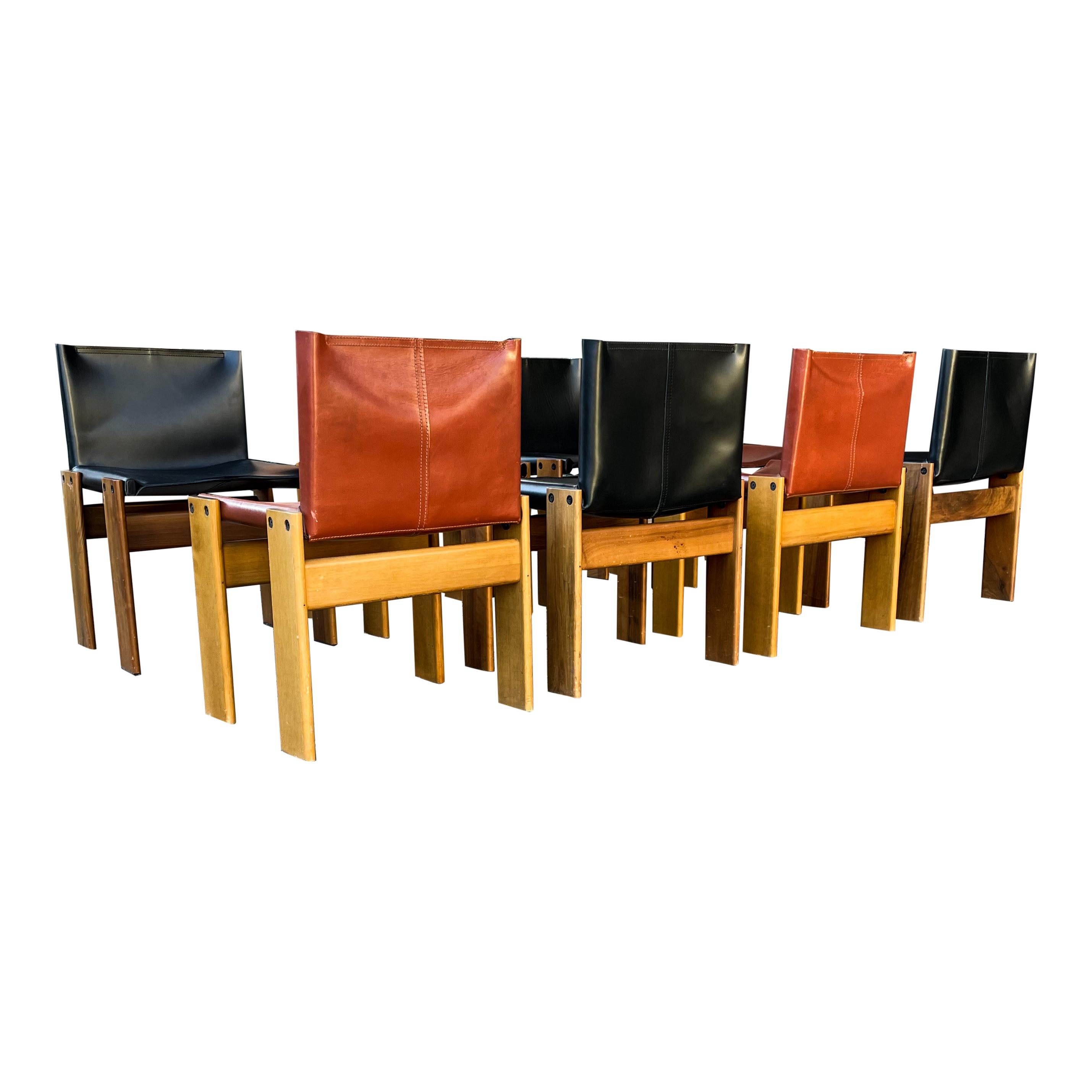 Late 20th Century Afra & Tobia Scarpa Brick Leather Monk Dining Chair for Molteni, 1973, Set of 8 For Sale