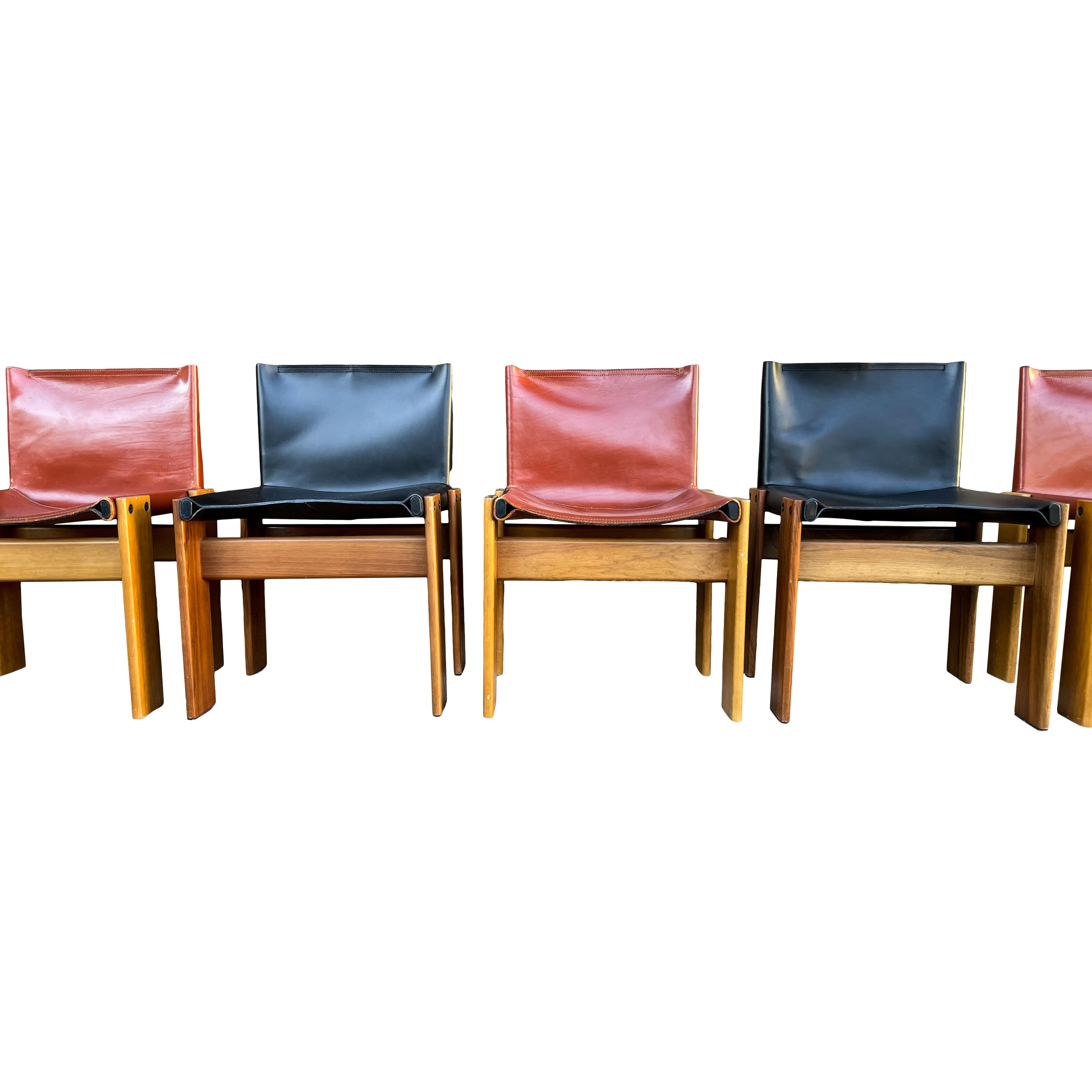 Afra & Tobia Scarpa Brick Leather Monk Dining Chair for Molteni, 1973, Set of 8 For Sale 1