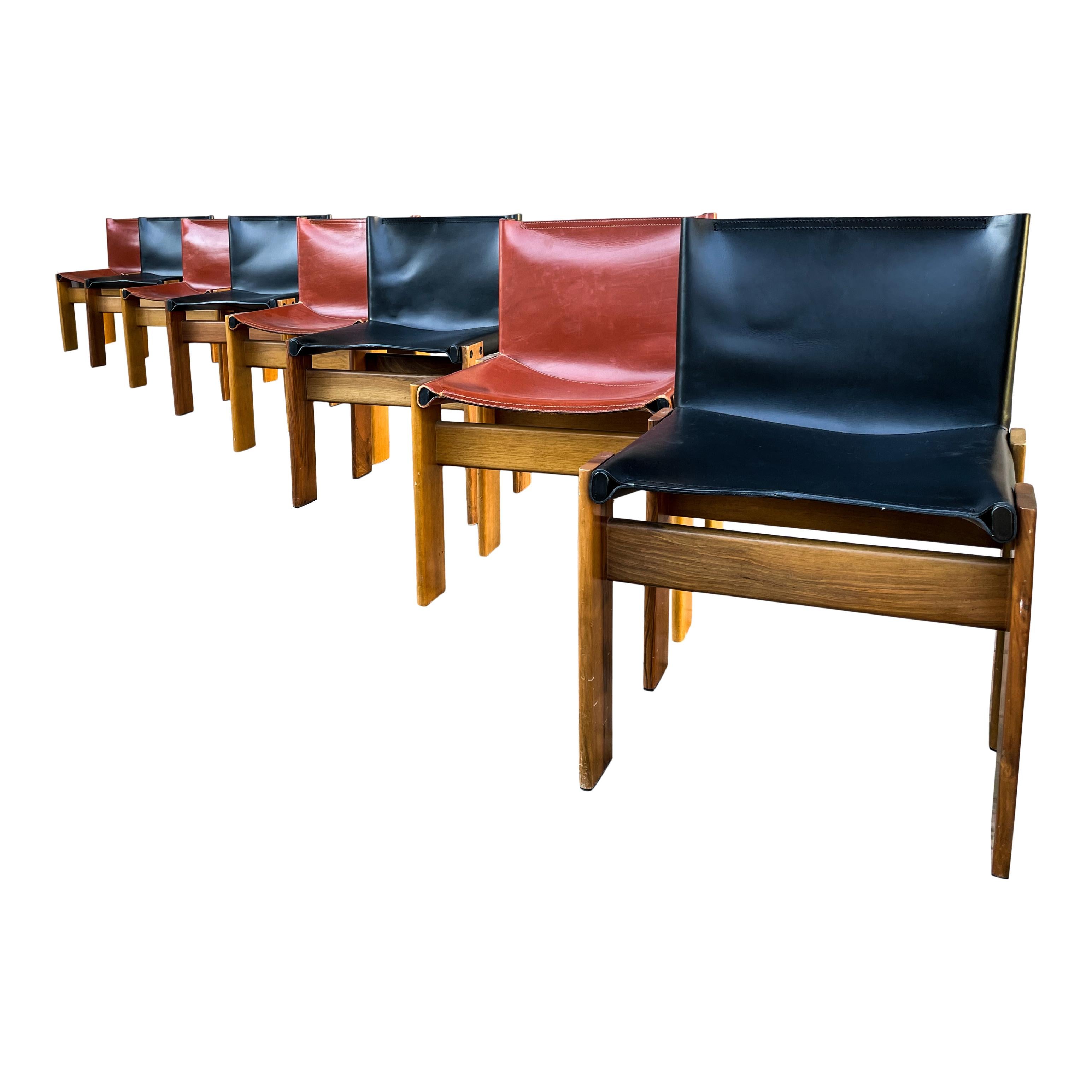 Afra & Tobia Scarpa Brick Leather Monk Dining Chair for Molteni, 1973, Set of 8 For Sale 2