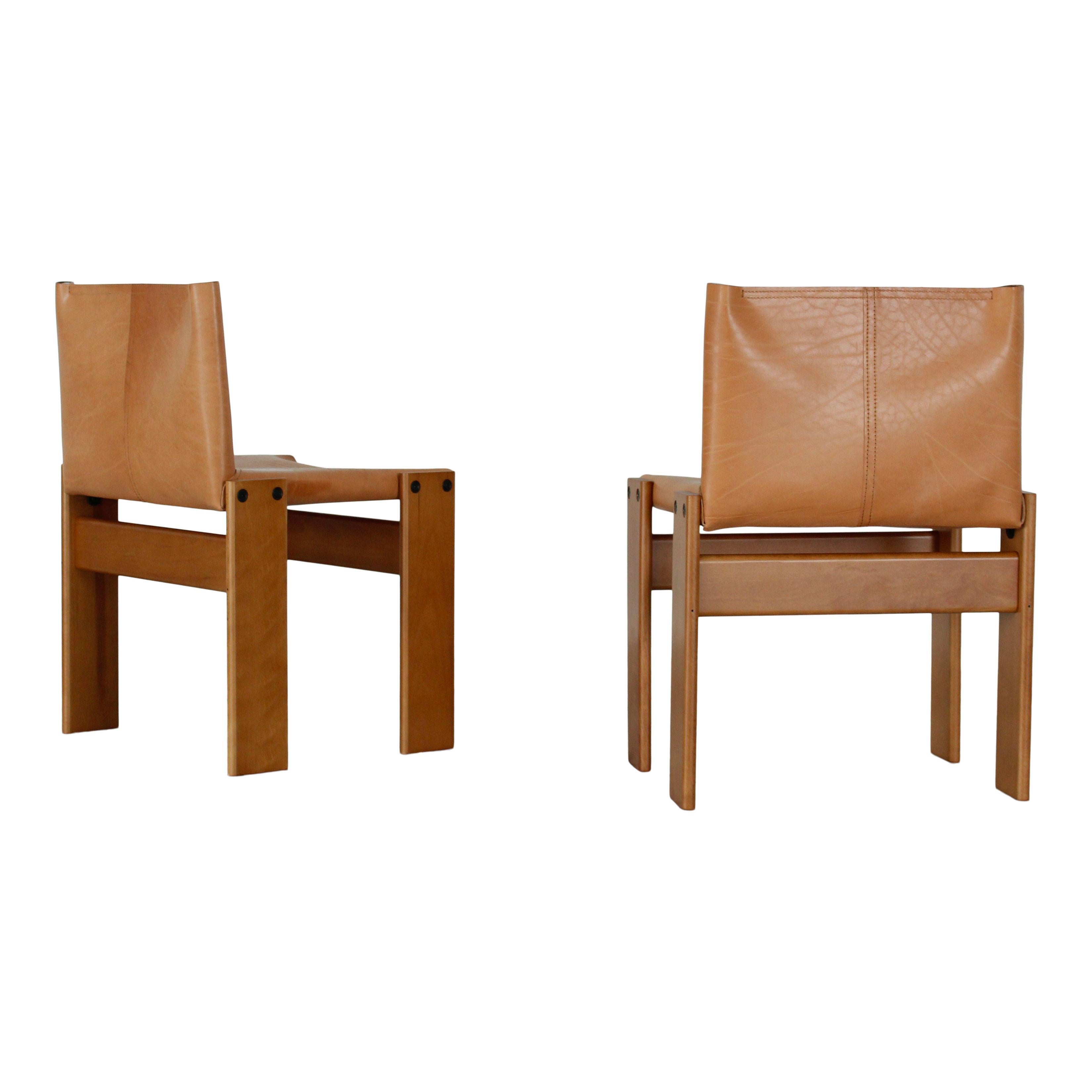 Afra & Tobia Scarpa Chaise de salle à manger Monk en cuir de buffle pour Molteni, ensemble de 6 en vente 4