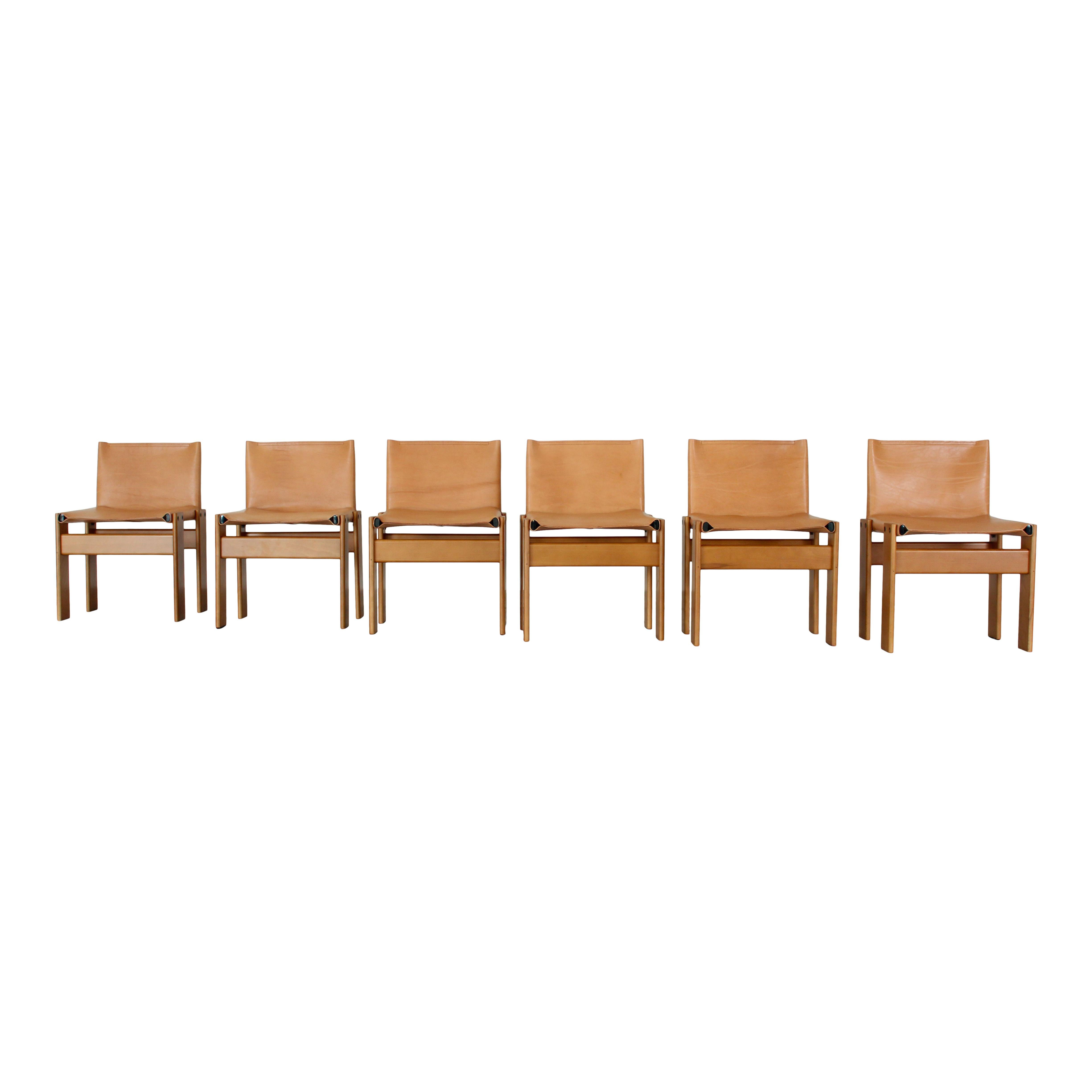 Afra & Tobia Scarpa Chaise de salle à manger Monk en cuir de buffle pour Molteni, ensemble de 6 Bon état - En vente à Vicenza, IT