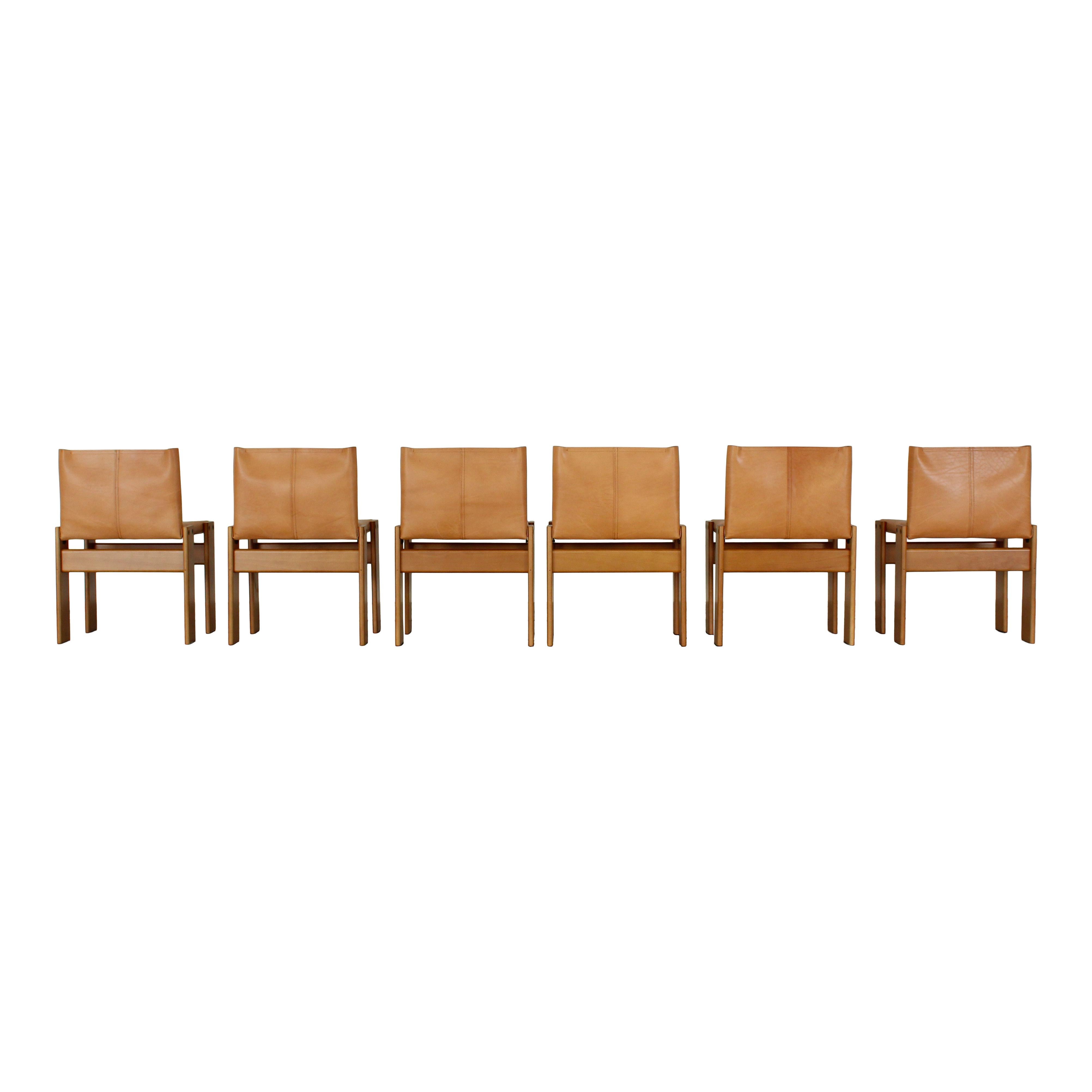 Afra & Tobia Scarpa Chaise de salle à manger Monk en cuir de buffle pour Molteni, ensemble de 6 en vente 1
