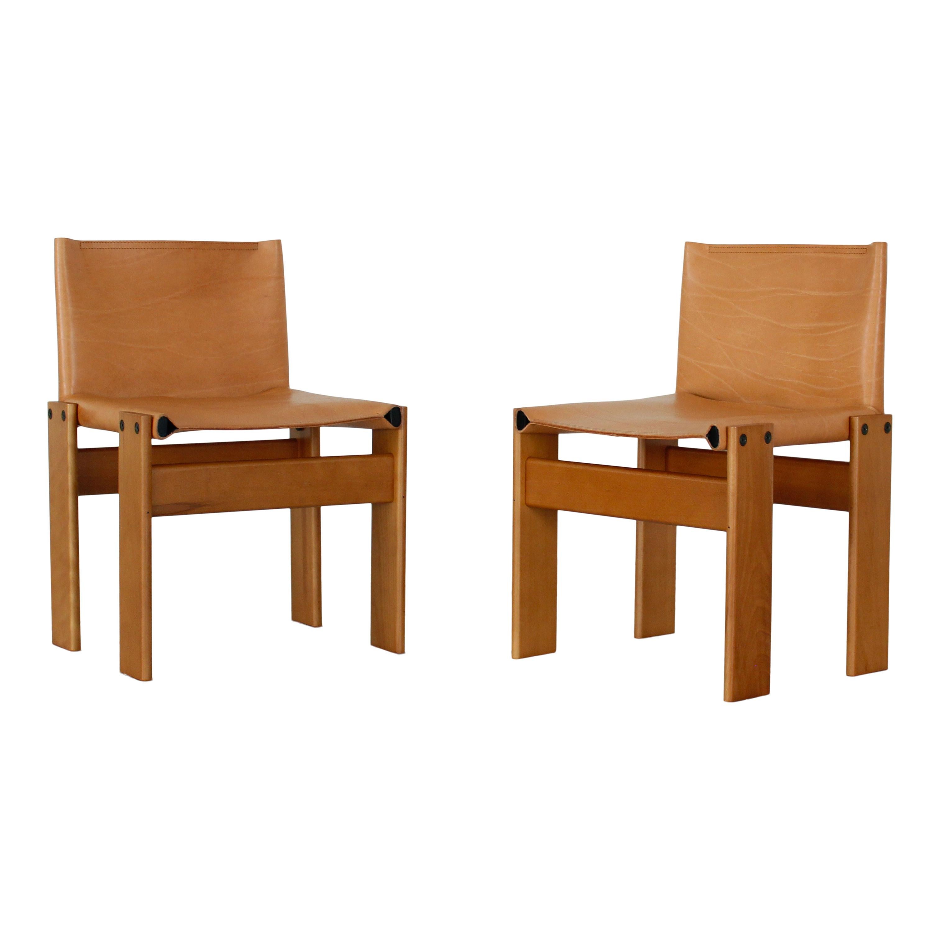 Afra & Tobia Scarpa Chaise de salle à manger Monk en cuir de buffle pour Molteni, ensemble de 6 en vente 2