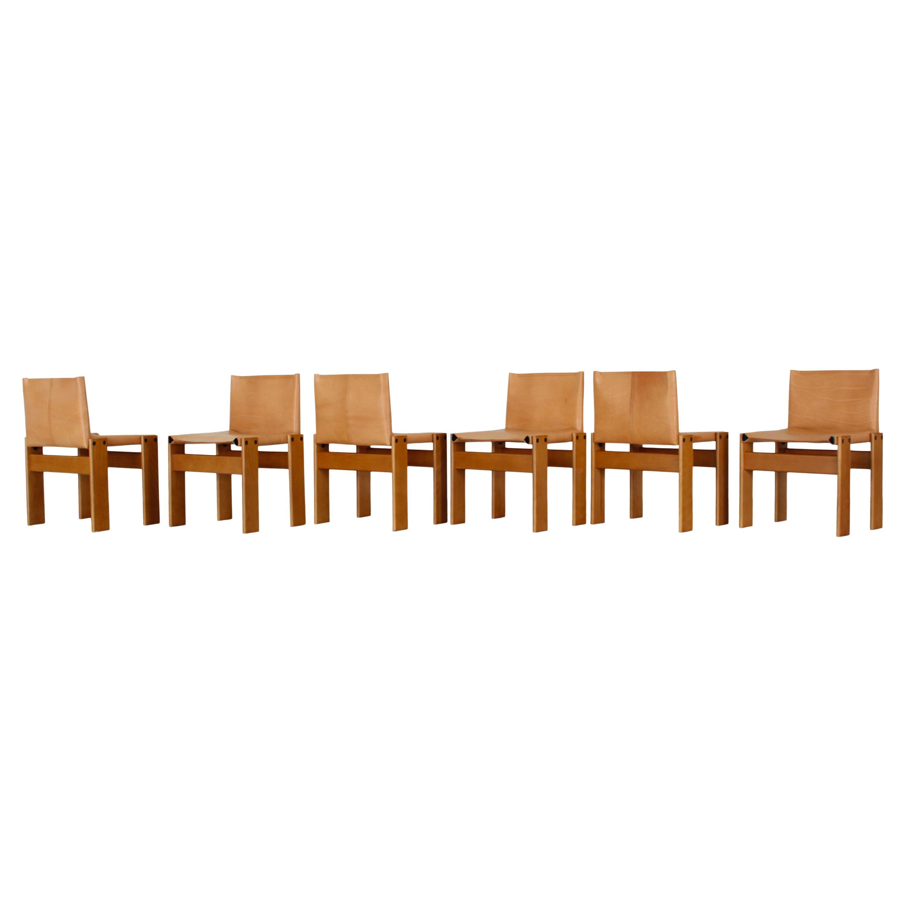 Sedia da pranzo Tobia Scarpa in pelle di bufalo per Molteni, Set di 8 in vendita