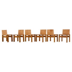 Sedia da pranzo Tobia Scarpa in pelle di bufalo per Molteni, Set di 8