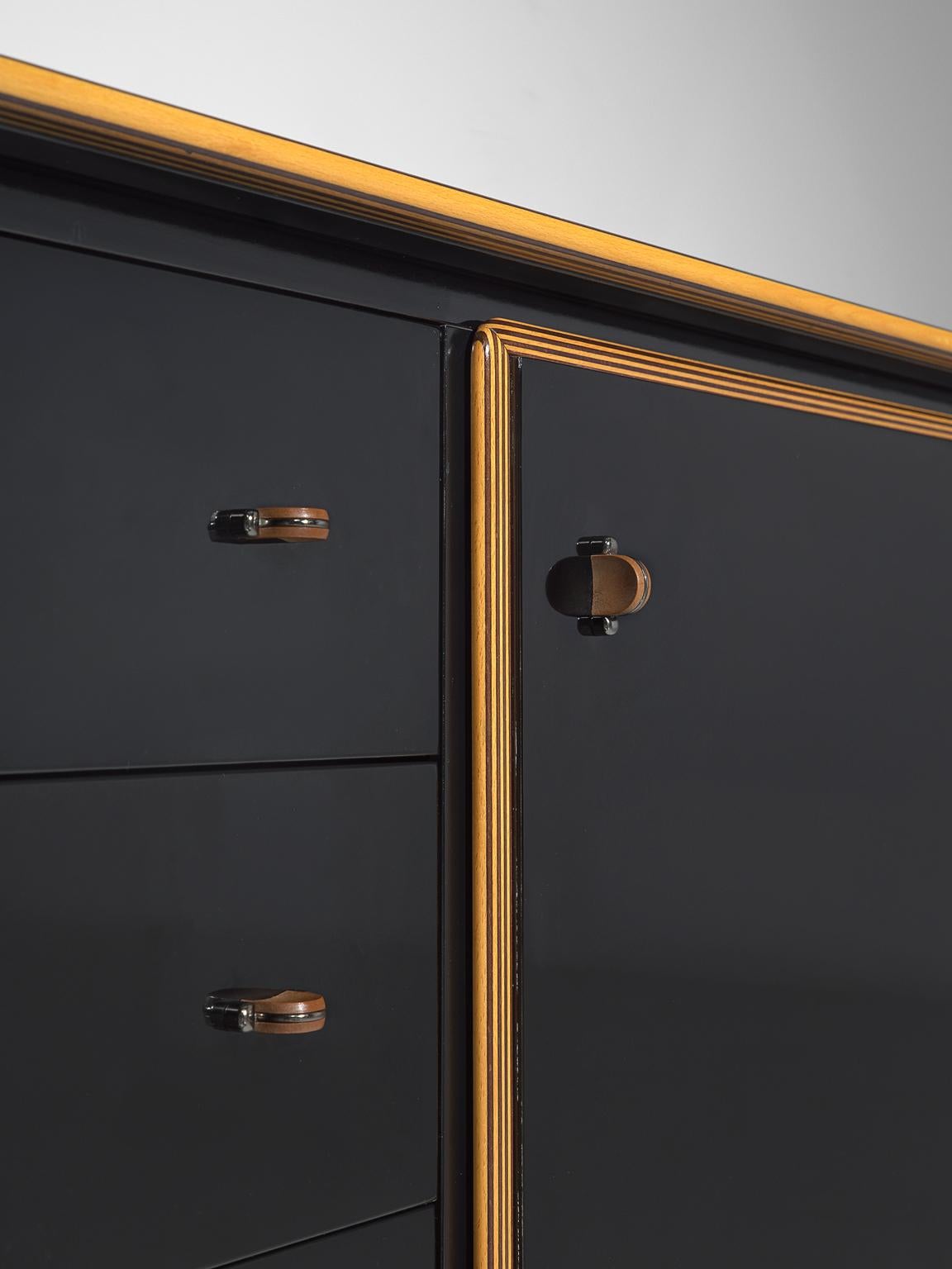 Leather Afra and Tobia Scarpa Black Lacquered Cabinet