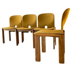 Afra & Tobia Scarpa Cassina Four Mod. 121 Chairs Fabric Walnut, Italy, 1960s