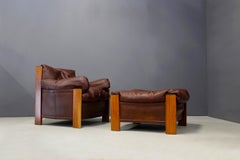Afra & Tobia Scarpa Chair and Ottoman for Maxalto Model Bergère in Leather, 1975