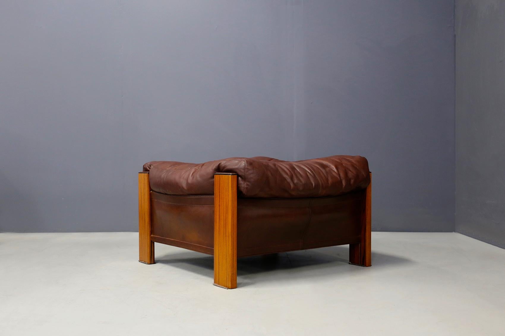 Late 20th Century Afra & Tobia Scarpa Chair and Ottoman for Maxalto Model Bergère in Leather, 1975
