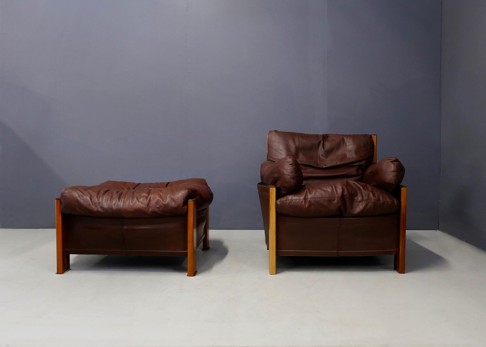 Afra & Tobia Scarpa Chair and Ottoman for Maxalto Model Bergère in Leather, 1975 1