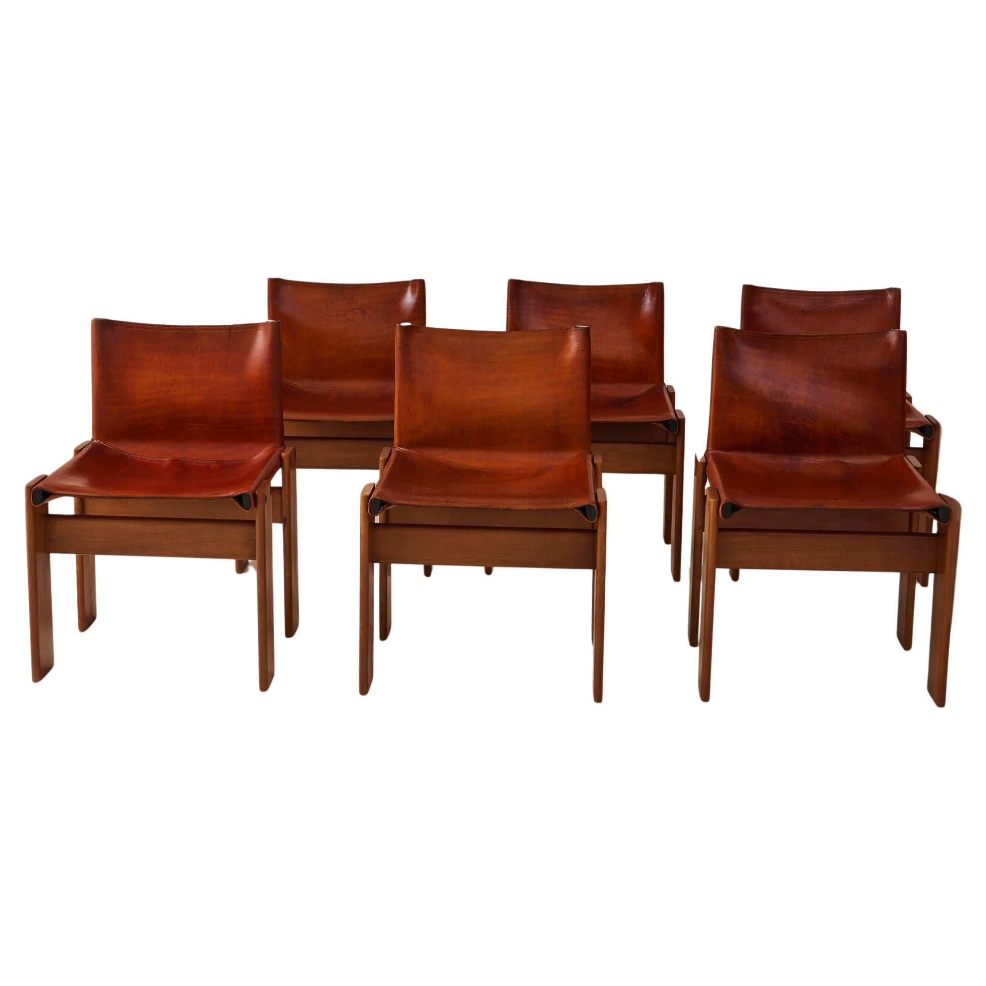 Sedie da pranzo in pelle "Monk" color cognac di Afra & Tobia Scarpa per Molteni 1974