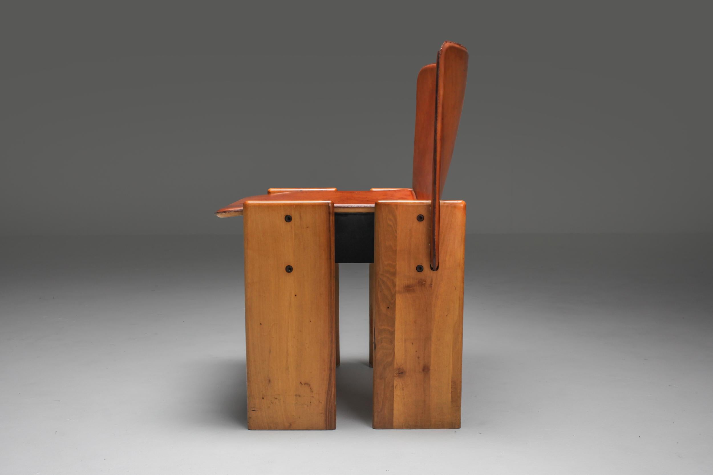 Afra & Tobia Scarpa Cognac Dining Chairs 4