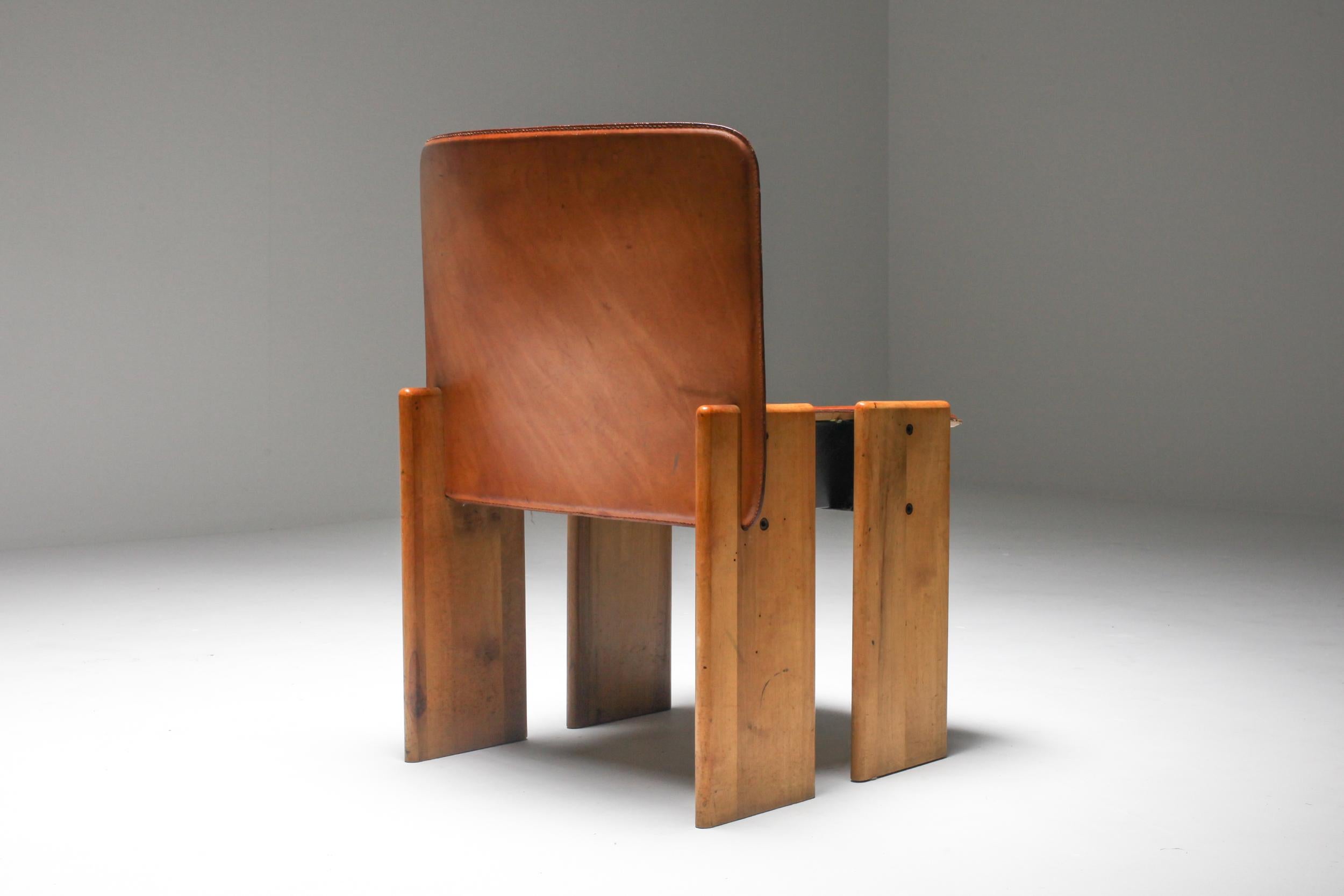 Afra & Tobia Scarpa Cognac Dining Chairs 5