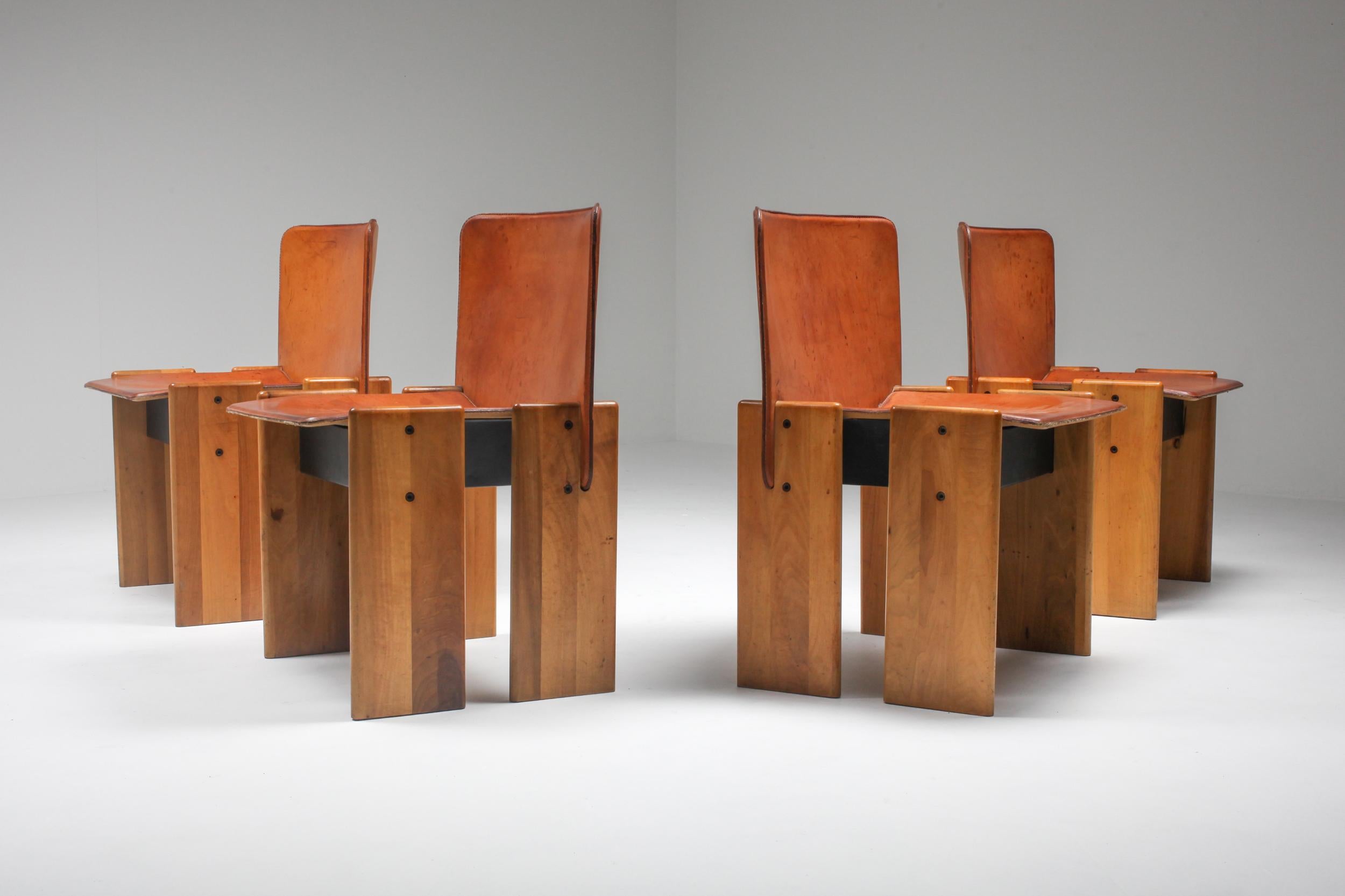 Post-Modern Afra & Tobia Scarpa Cognac Dining Chairs