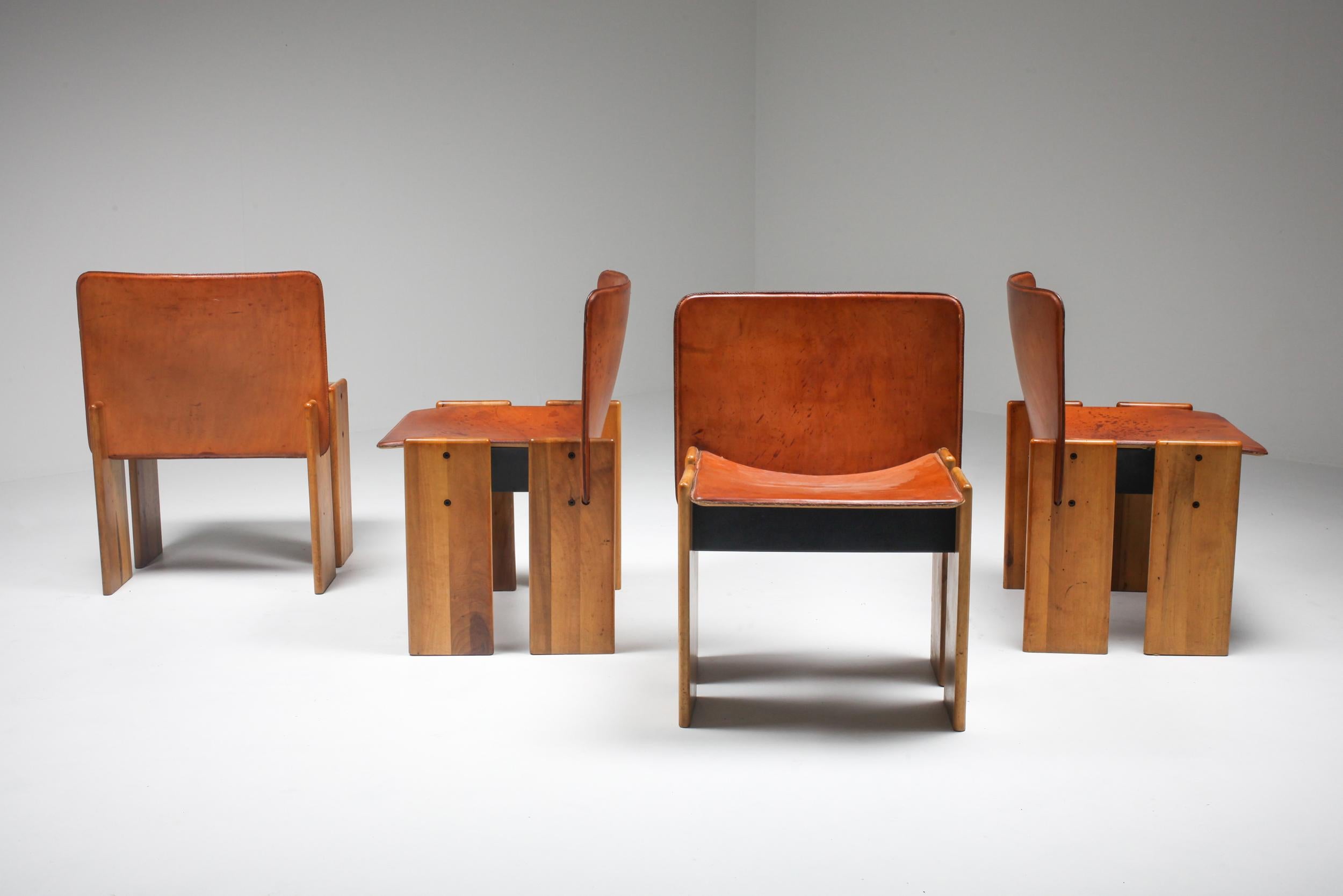 Afra & Tobia Scarpa Cognac Dining Chairs In Good Condition In Antwerp, BE