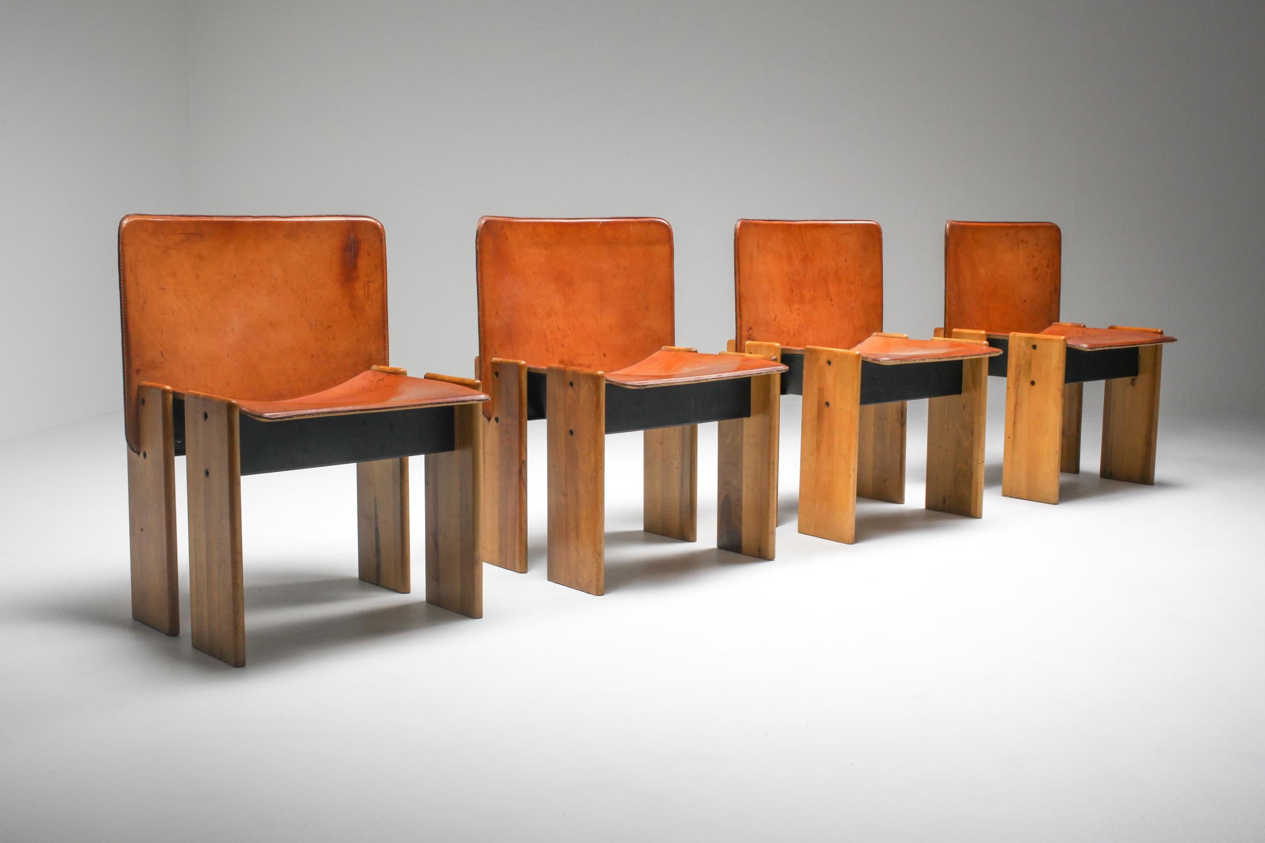 Late 20th Century Afra & Tobia Scarpa Cognac Dining Chairs