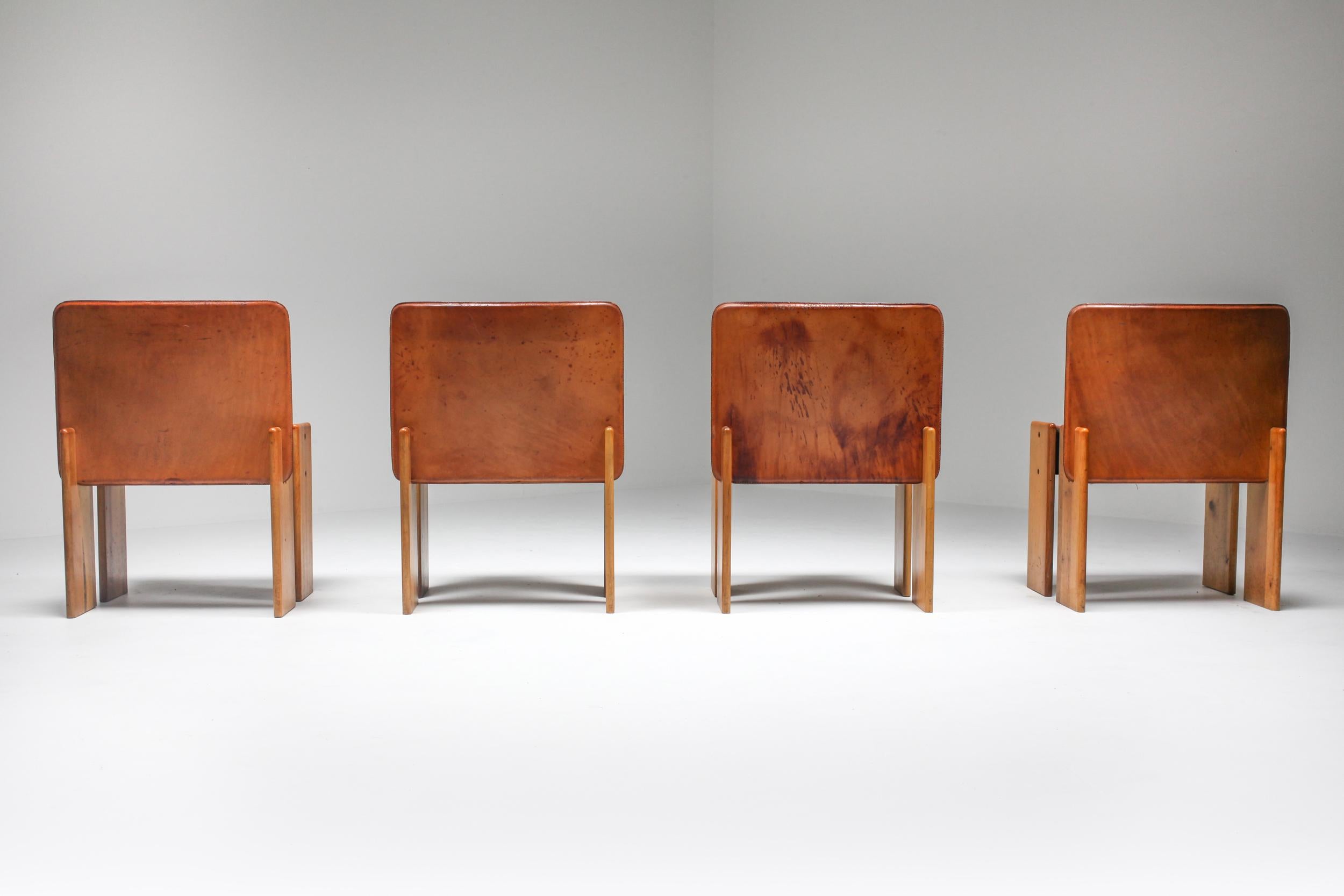 Leather Afra & Tobia Scarpa Cognac Dining Chairs