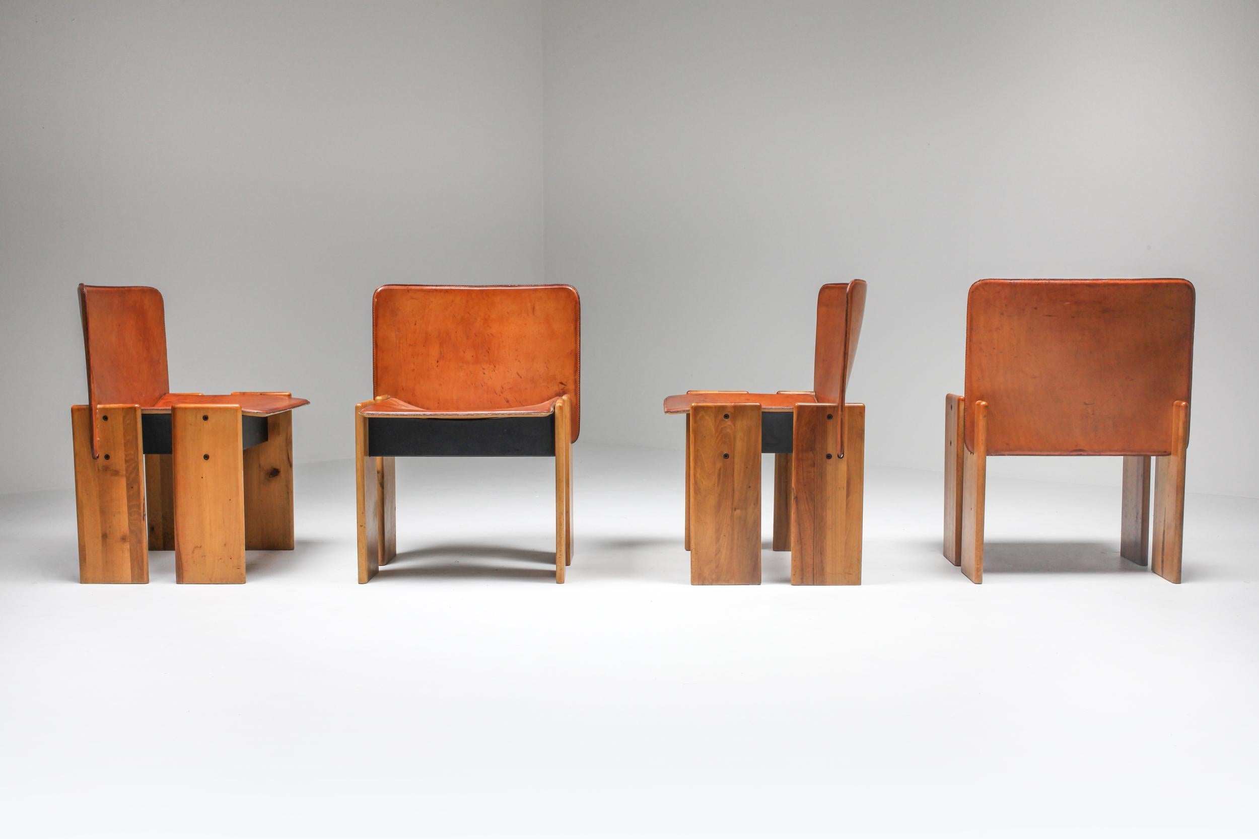 Afra & Tobia Scarpa Cognac Dining Chairs 1