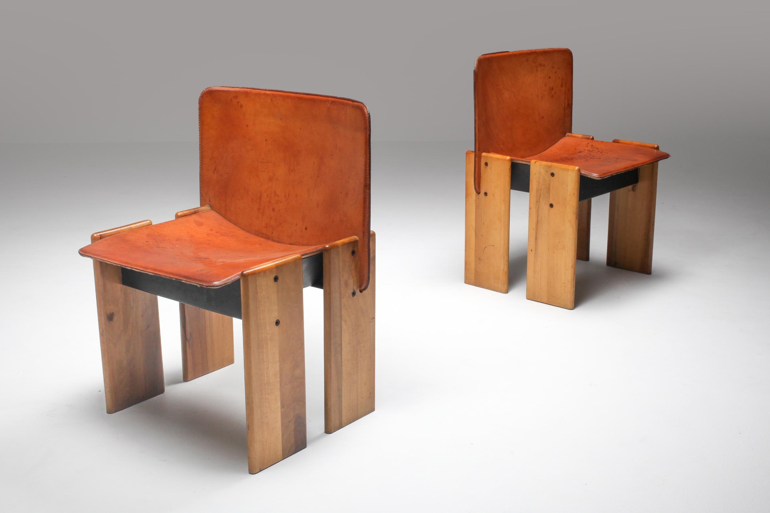 Afra & Tobia Scarpa Cognac Dining Chairs 3