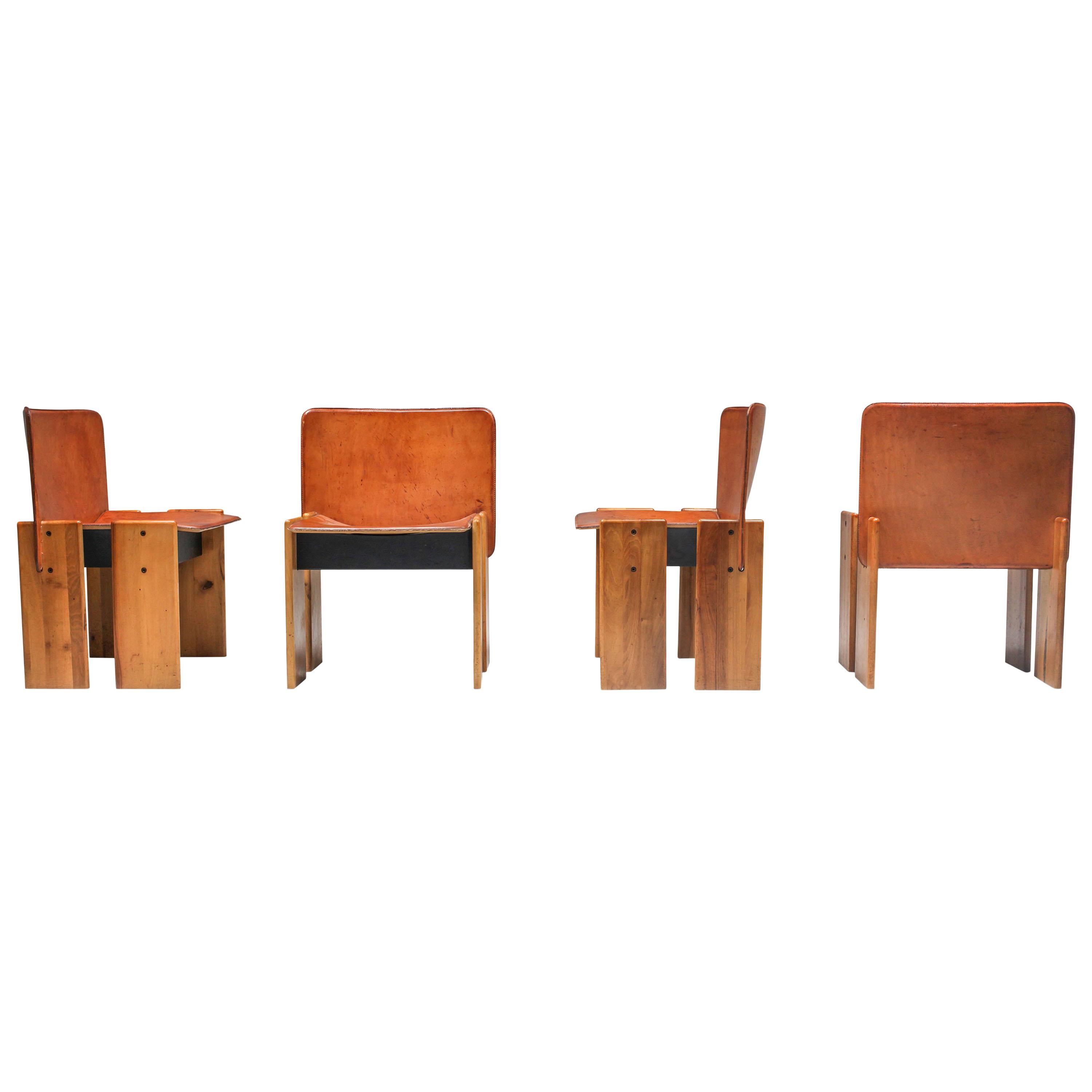 Afra & Tobia Scarpa Cognac Dining Chairs