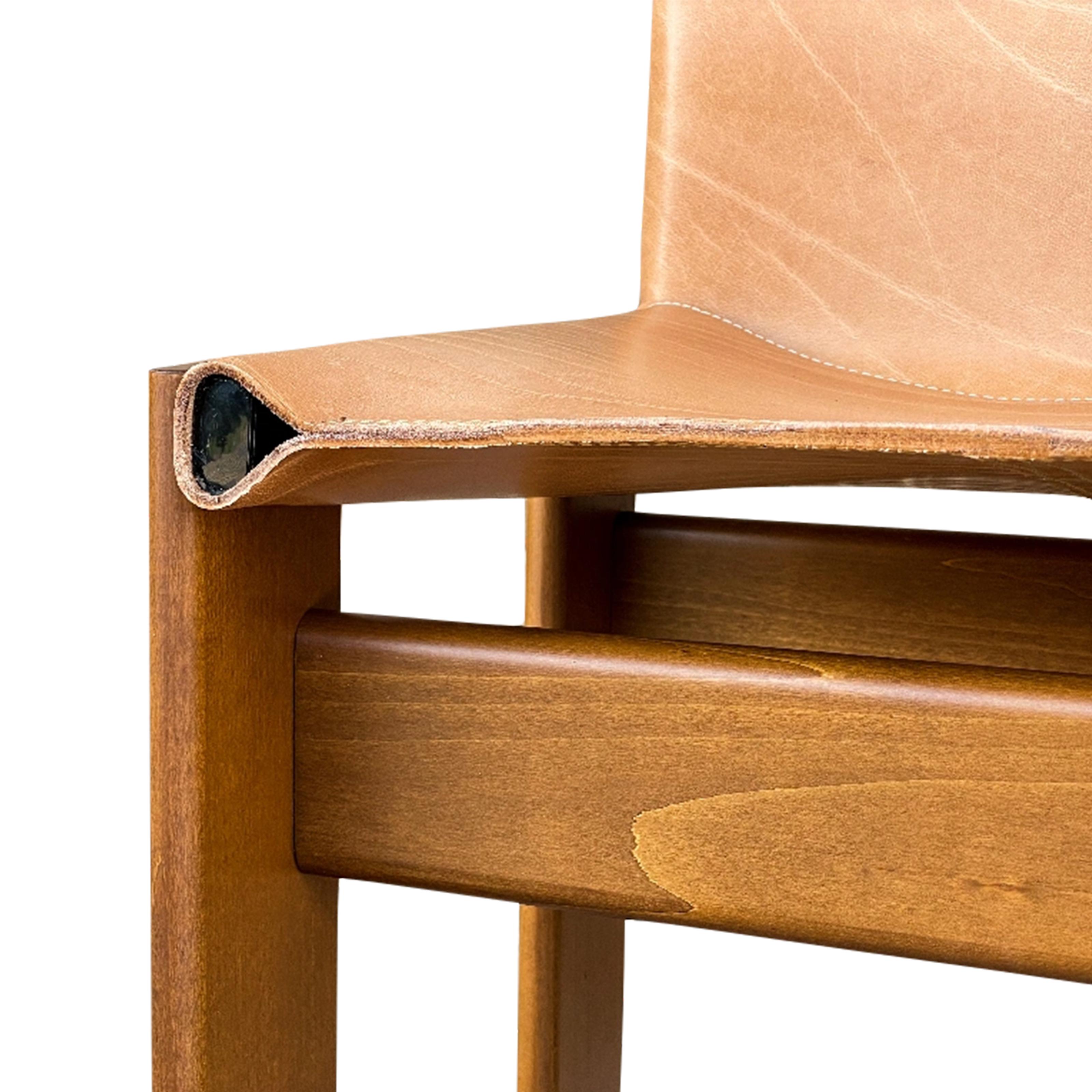 Cognacfarbener Monk-Esszimmerstuhl aus Leder von Afra & Tobia Scarpa für Molteni, 1973, 2er-Set, Set im Angebot 9