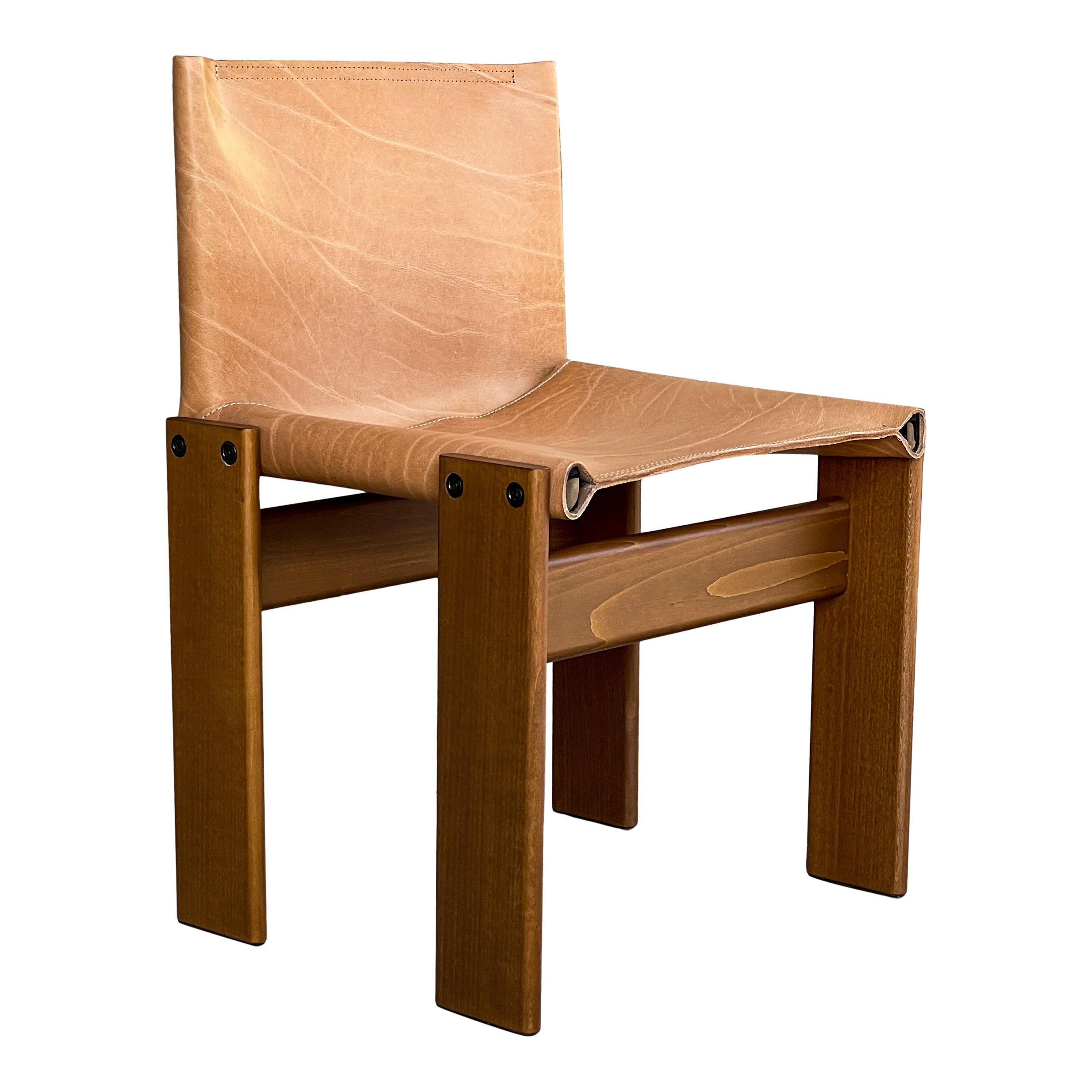 Afra & Tobia Scarpa Cognac Leather Monk Dining Chair for Molteni, 1973, Set of 4 For Sale 4