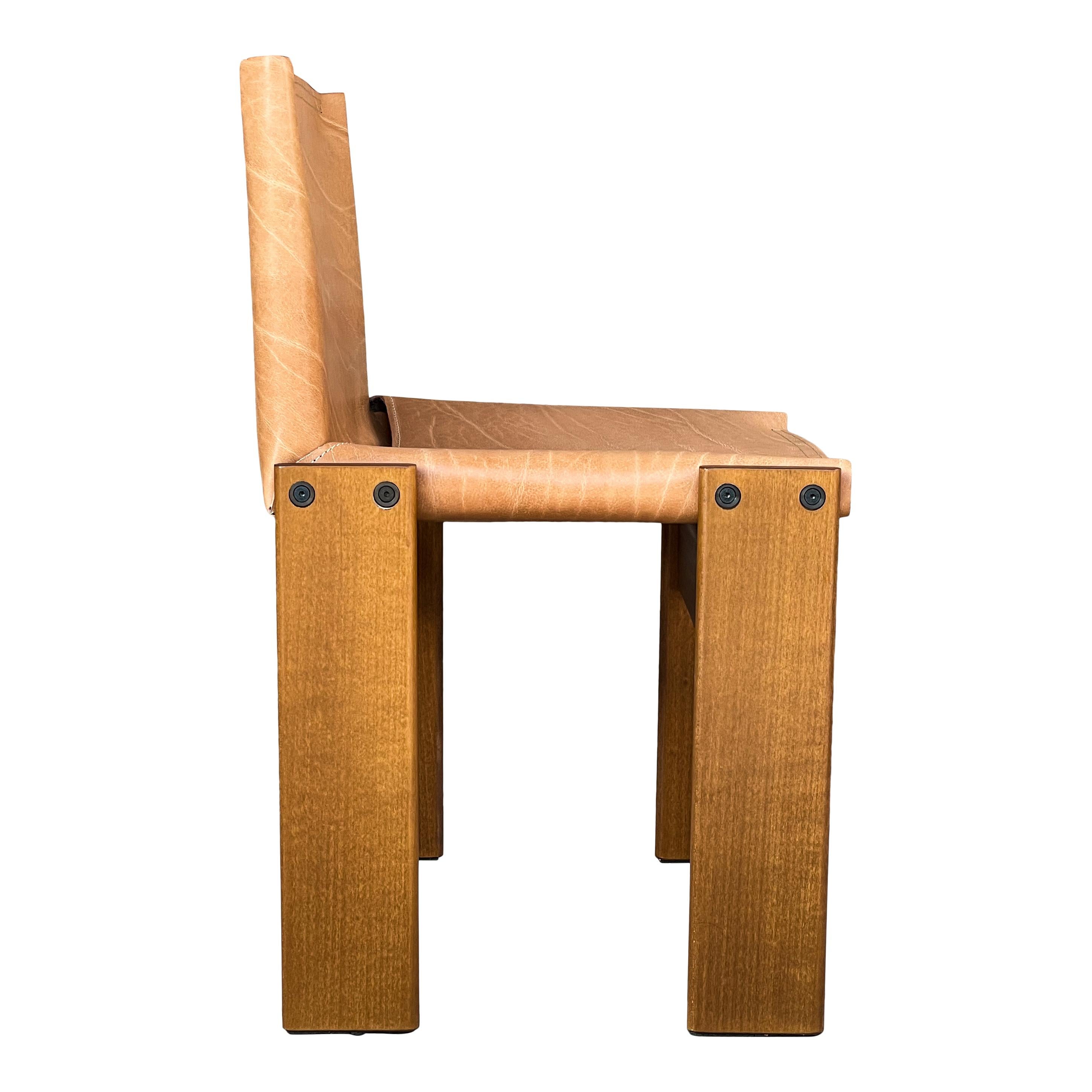 Sedia da pranzo Afra & Tobia Scarpa in pelle Cognac per Molteni, 1973, Set di 4 in vendita 5